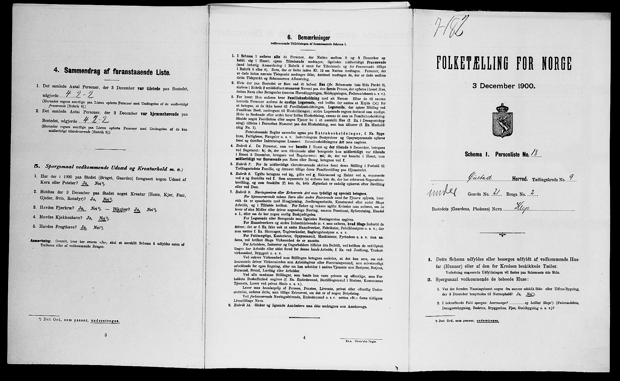 SAK, Folketelling 1900 for 0920 Øyestad herred, 1900, s. 1296