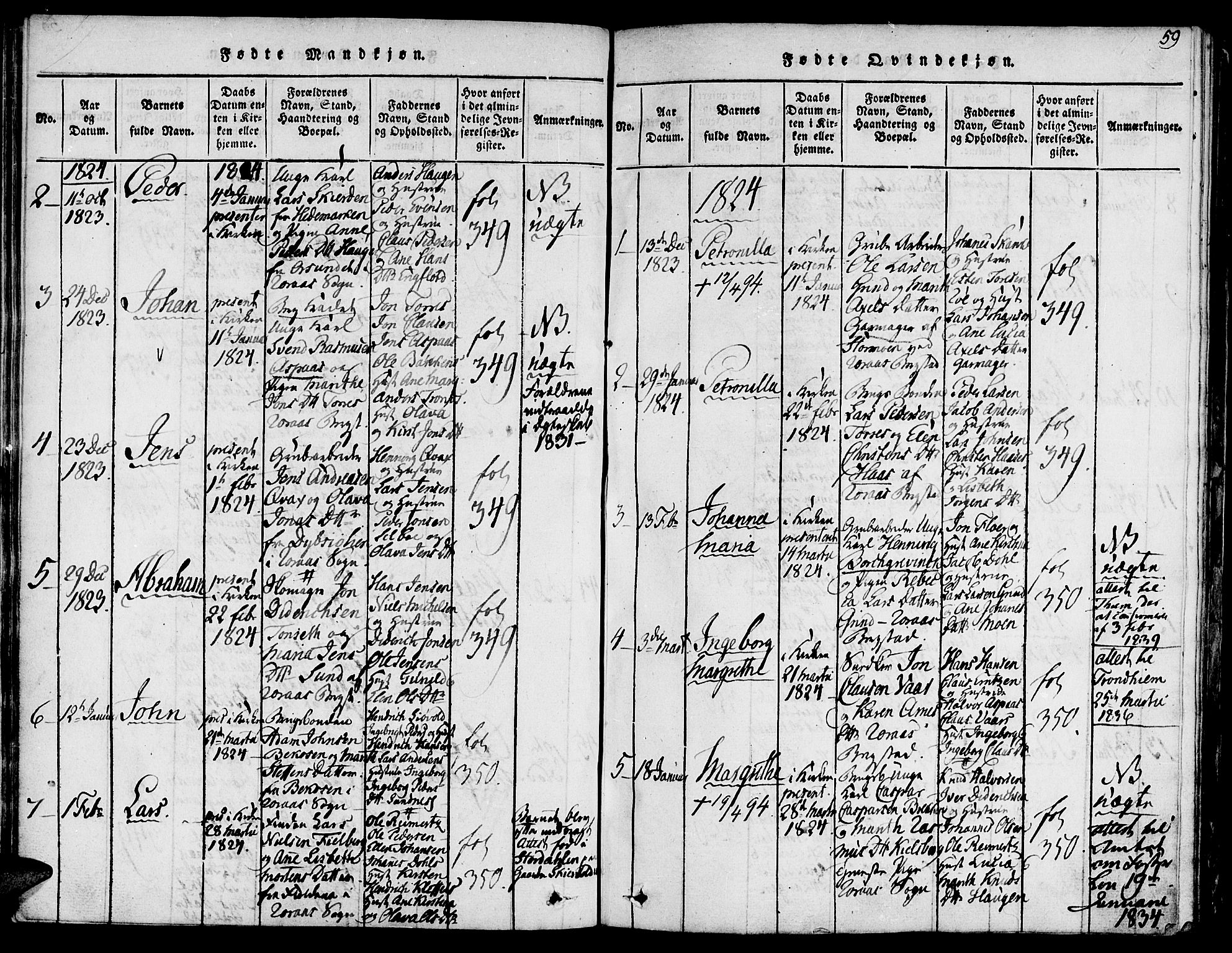 Ministerialprotokoller, klokkerbøker og fødselsregistre - Sør-Trøndelag, SAT/A-1456/681/L0929: Ministerialbok nr. 681A07, 1817-1828, s. 59