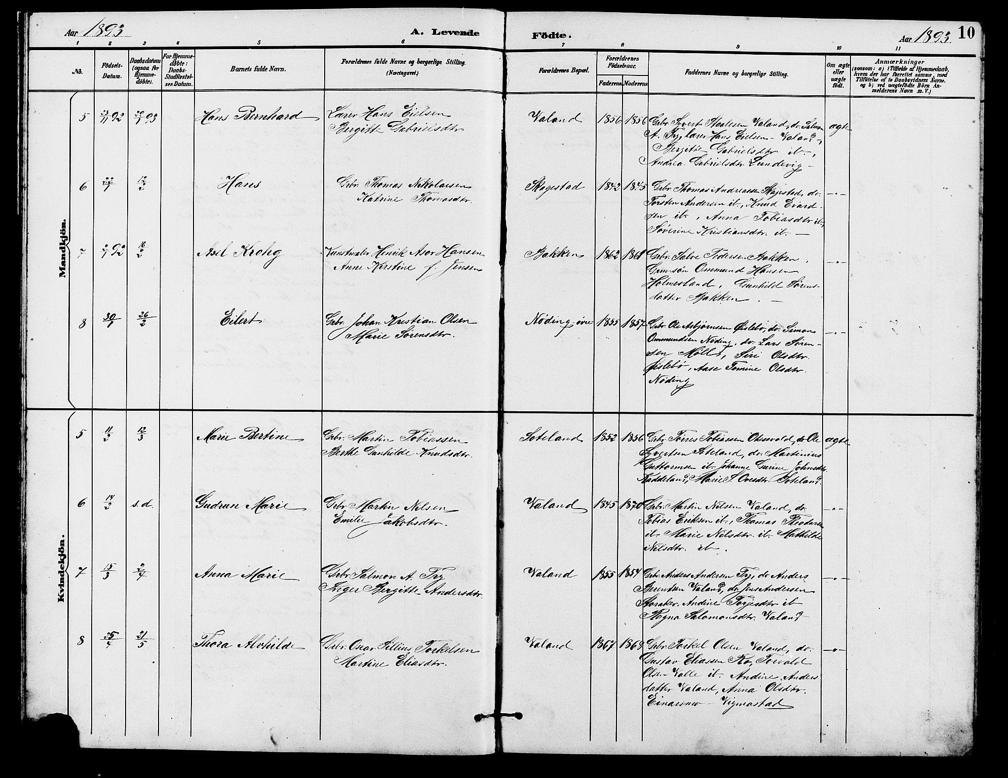 Holum sokneprestkontor, SAK/1111-0022/F/Fb/Fba/L0005: Klokkerbok nr. B 5, 1891-1909, s. 10