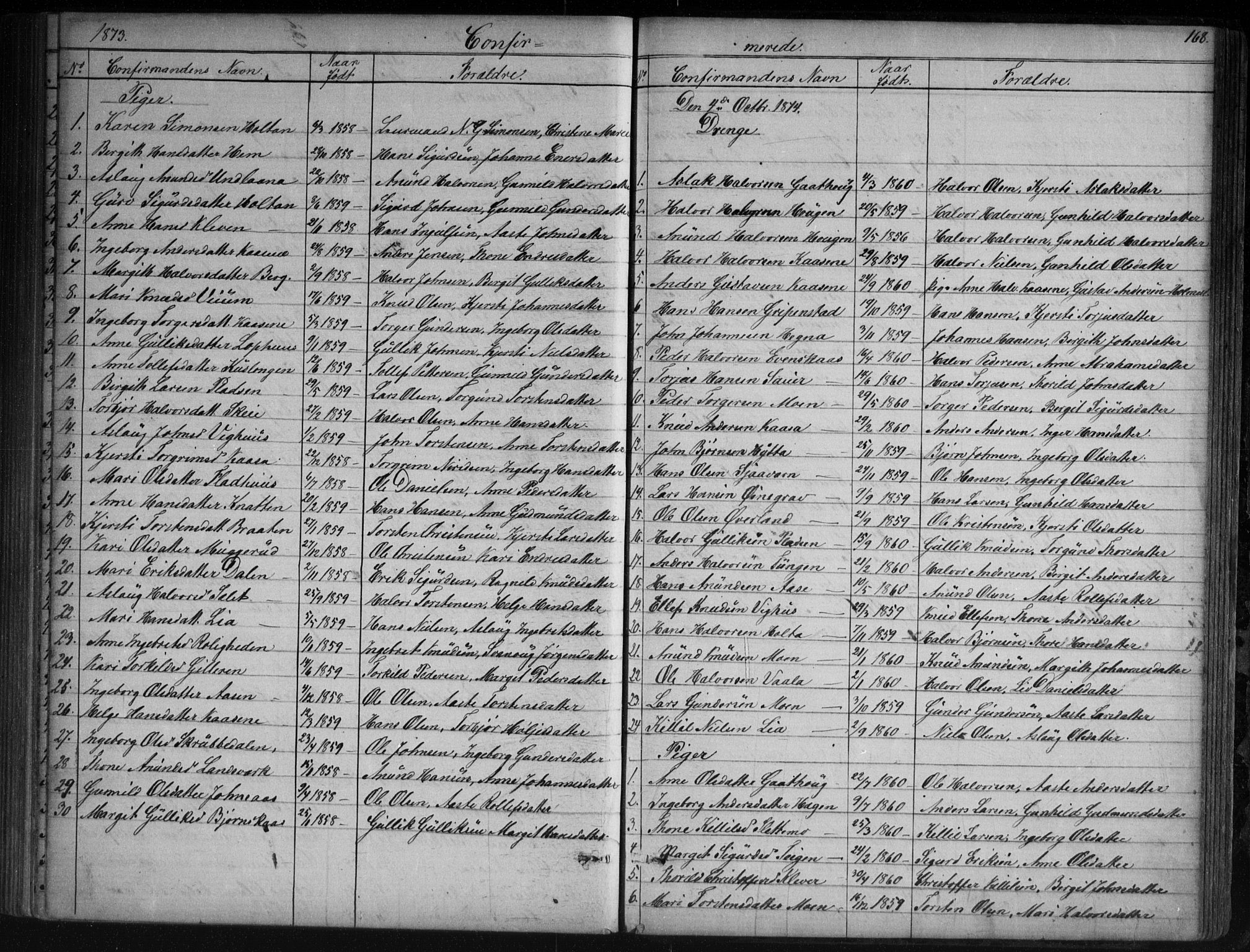 Sauherad kirkebøker, AV/SAKO-A-298/G/Ga/L0003: Klokkerbok nr. I 3, 1866-1905, s. 168