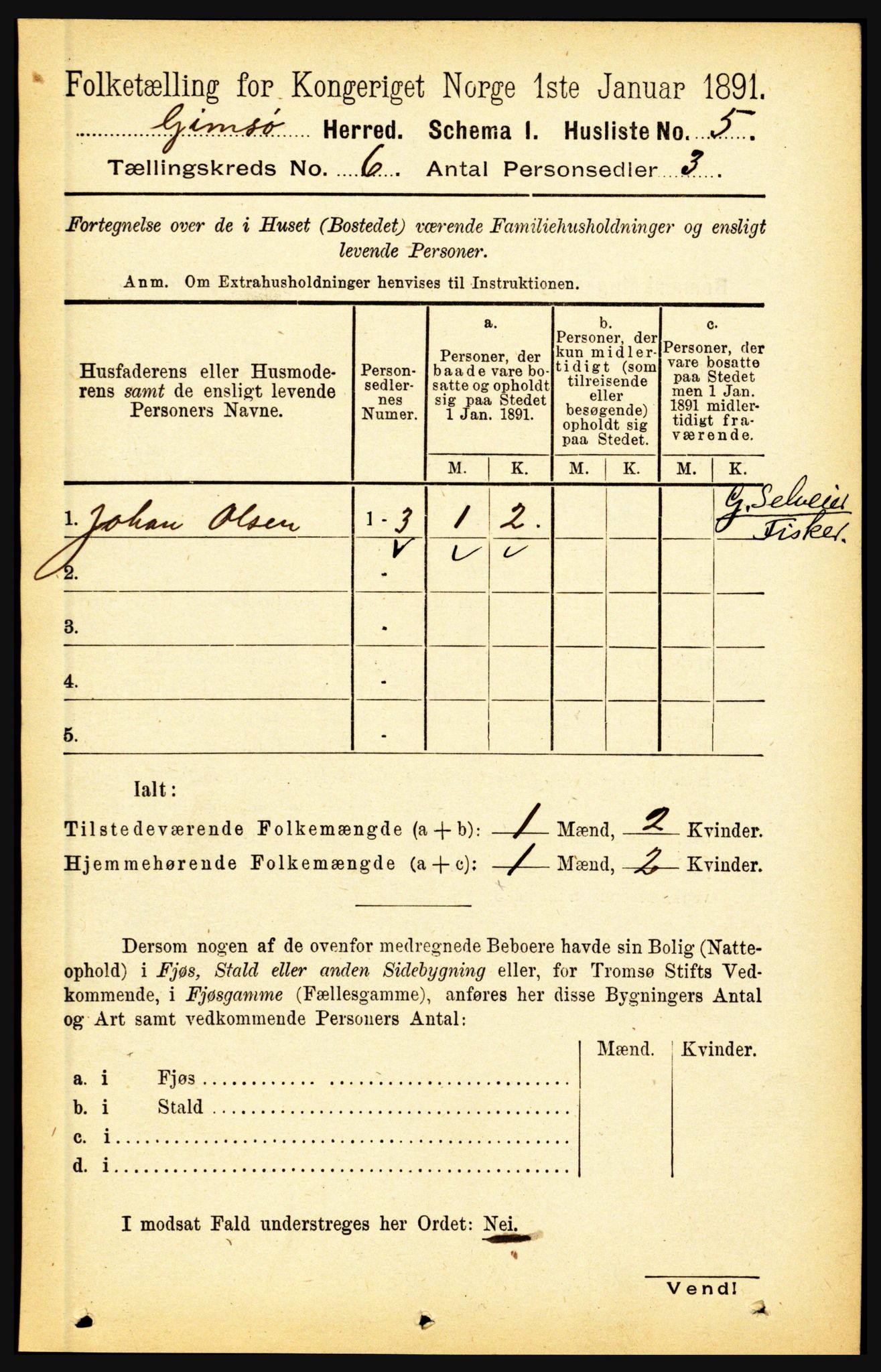 RA, Folketelling 1891 for 1864 Gimsøy herred, 1891, s. 974