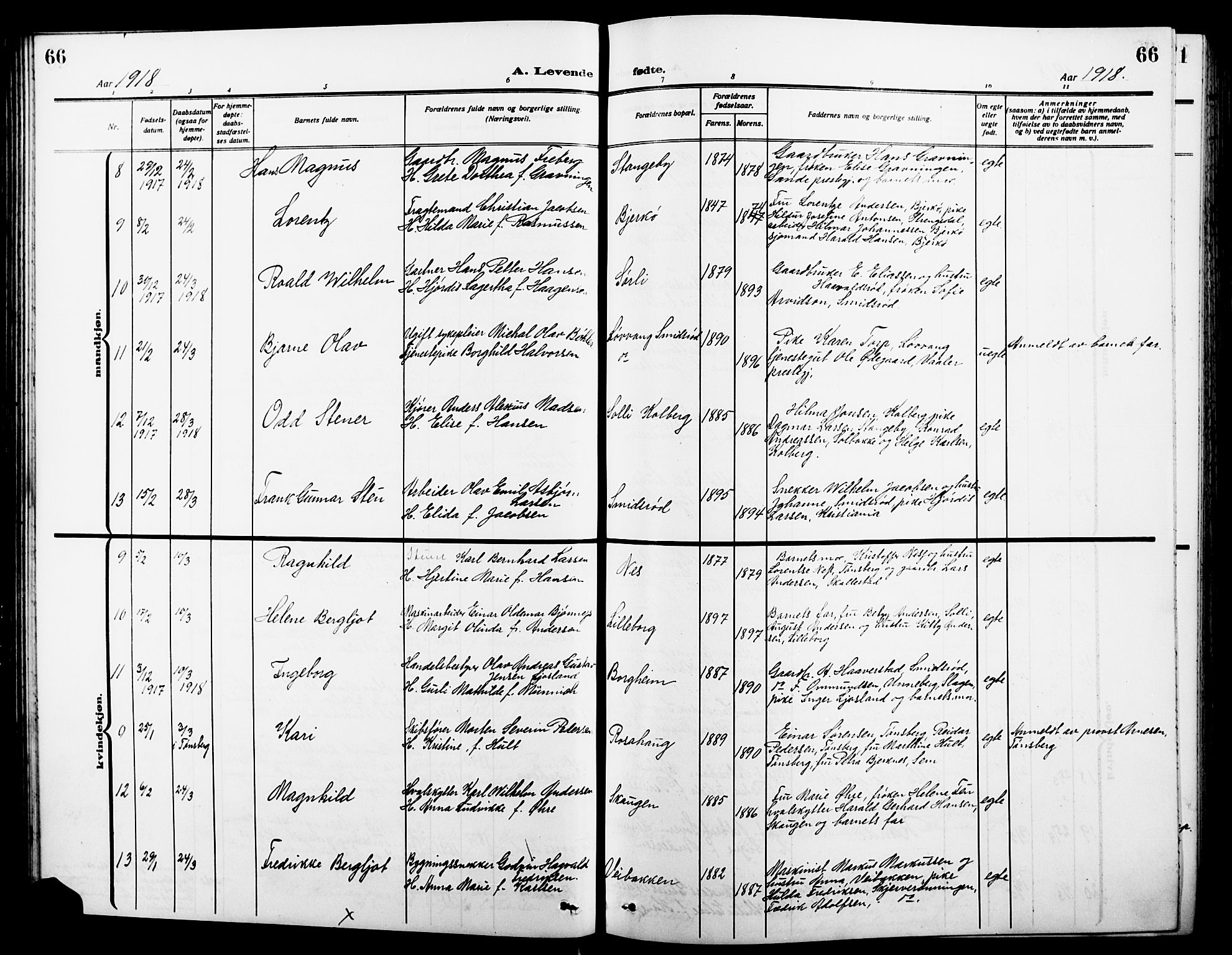 Nøtterøy kirkebøker, AV/SAKO-A-354/G/Ga/L0005: Klokkerbok nr. I 5, 1910-1924, s. 66