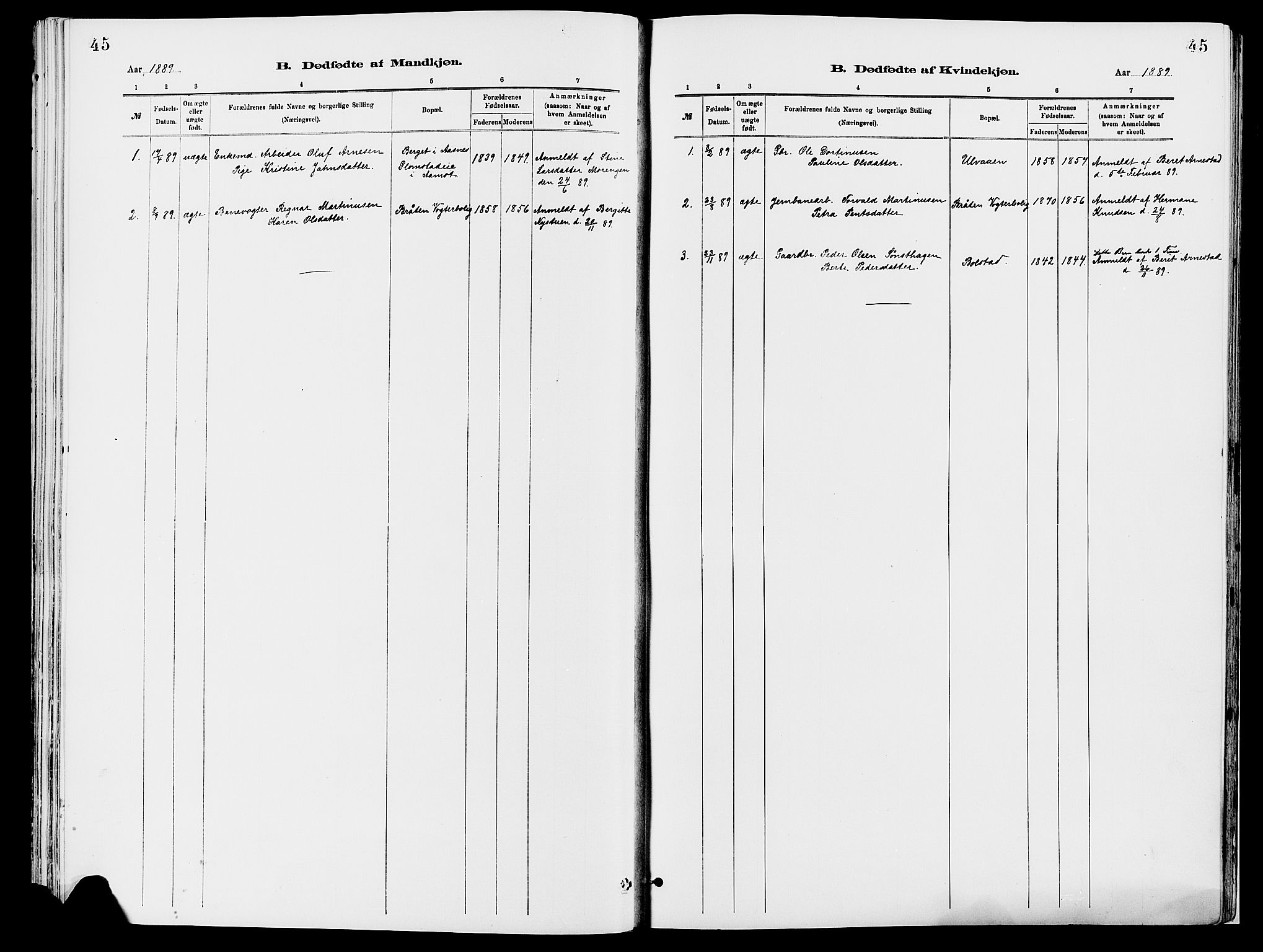 Åmot prestekontor, Hedmark, AV/SAH-PREST-056/H/Ha/Haa/L0010: Ministerialbok nr. 10, 1884-1889, s. 45