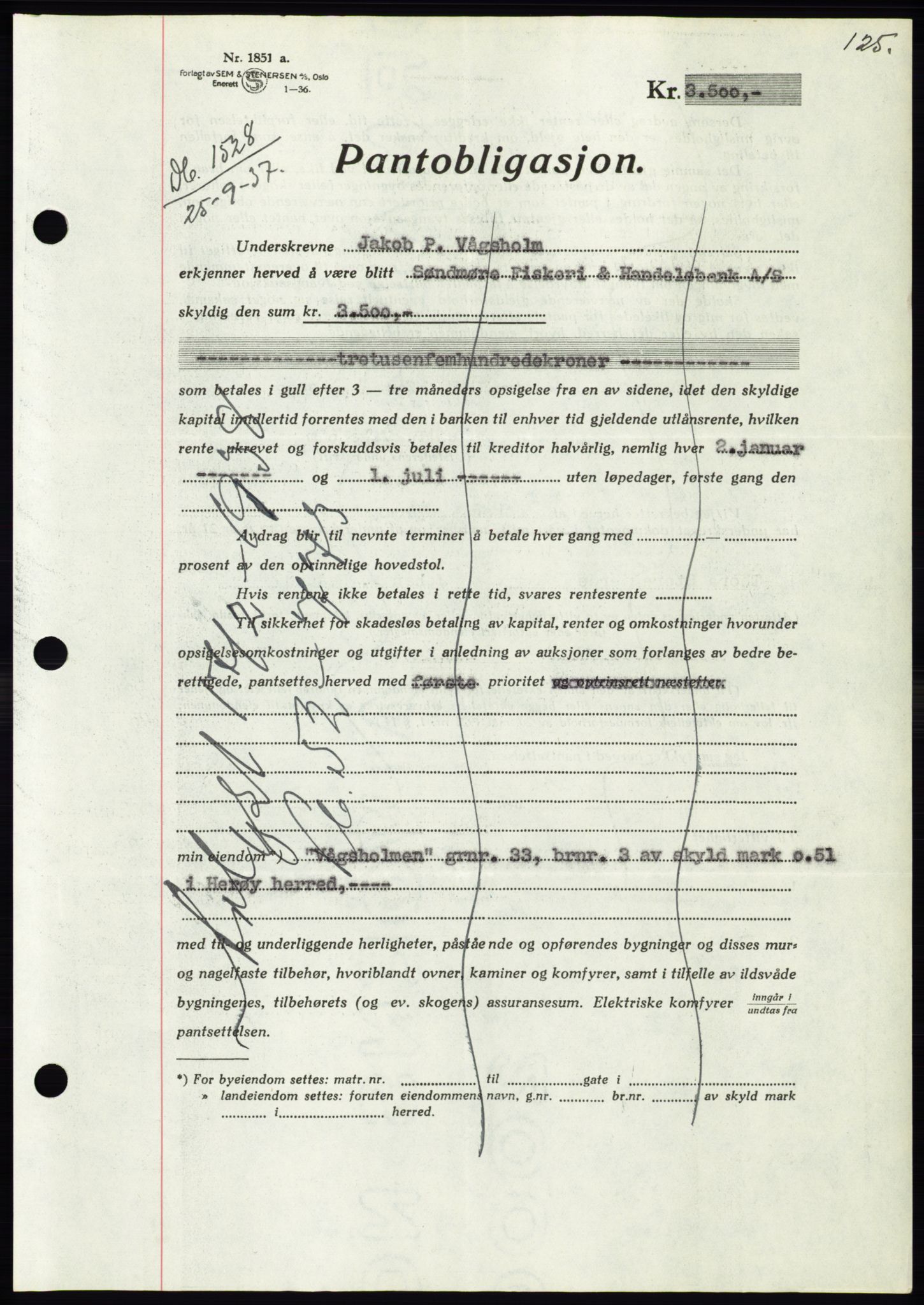 Søre Sunnmøre sorenskriveri, AV/SAT-A-4122/1/2/2C/L0064: Pantebok nr. 58, 1937-1938, Dagboknr: 1528/1937