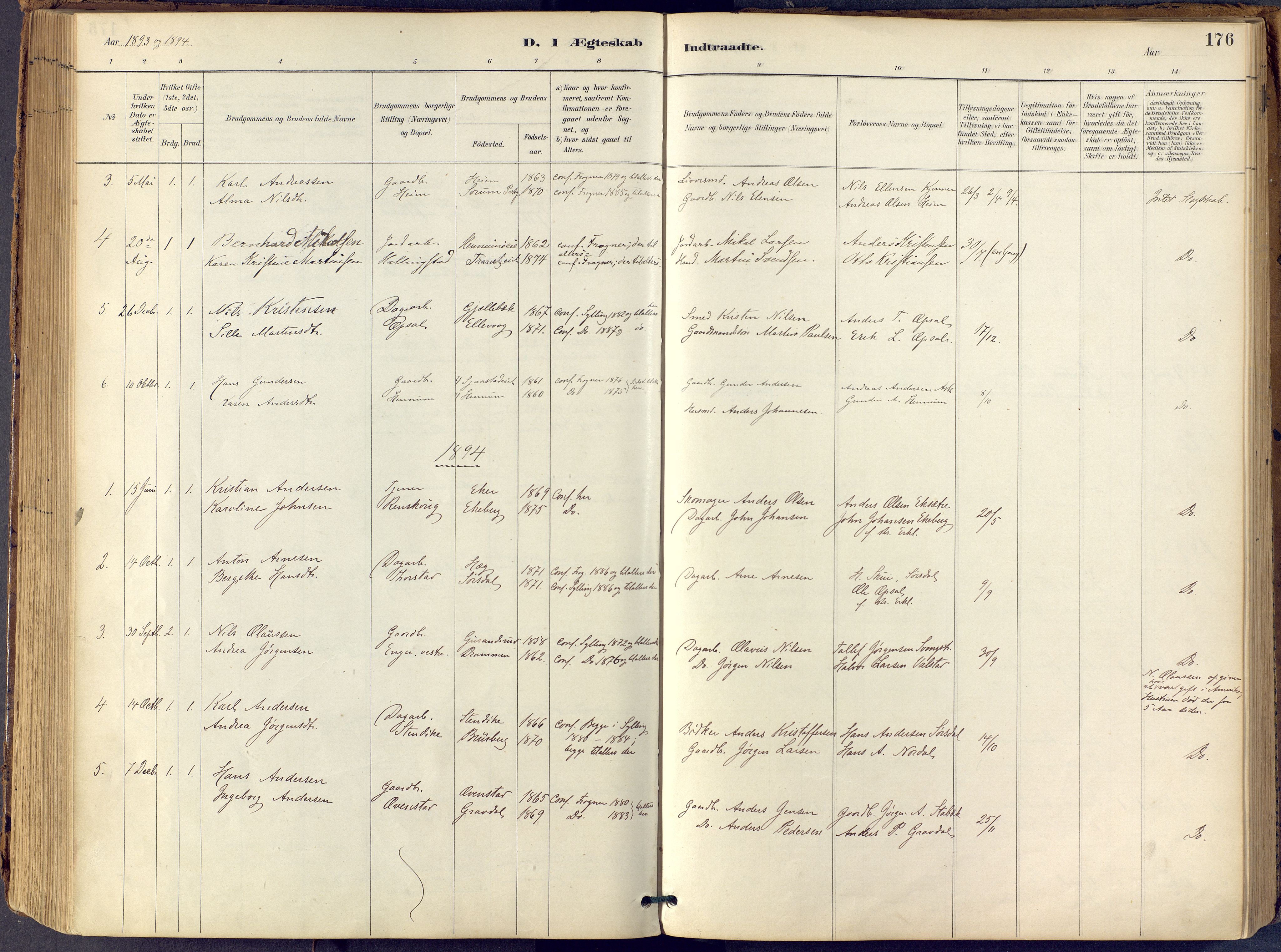 Lier kirkebøker, SAKO/A-230/F/Fb/L0001: Ministerialbok nr. II 1, 1883-1910, s. 176