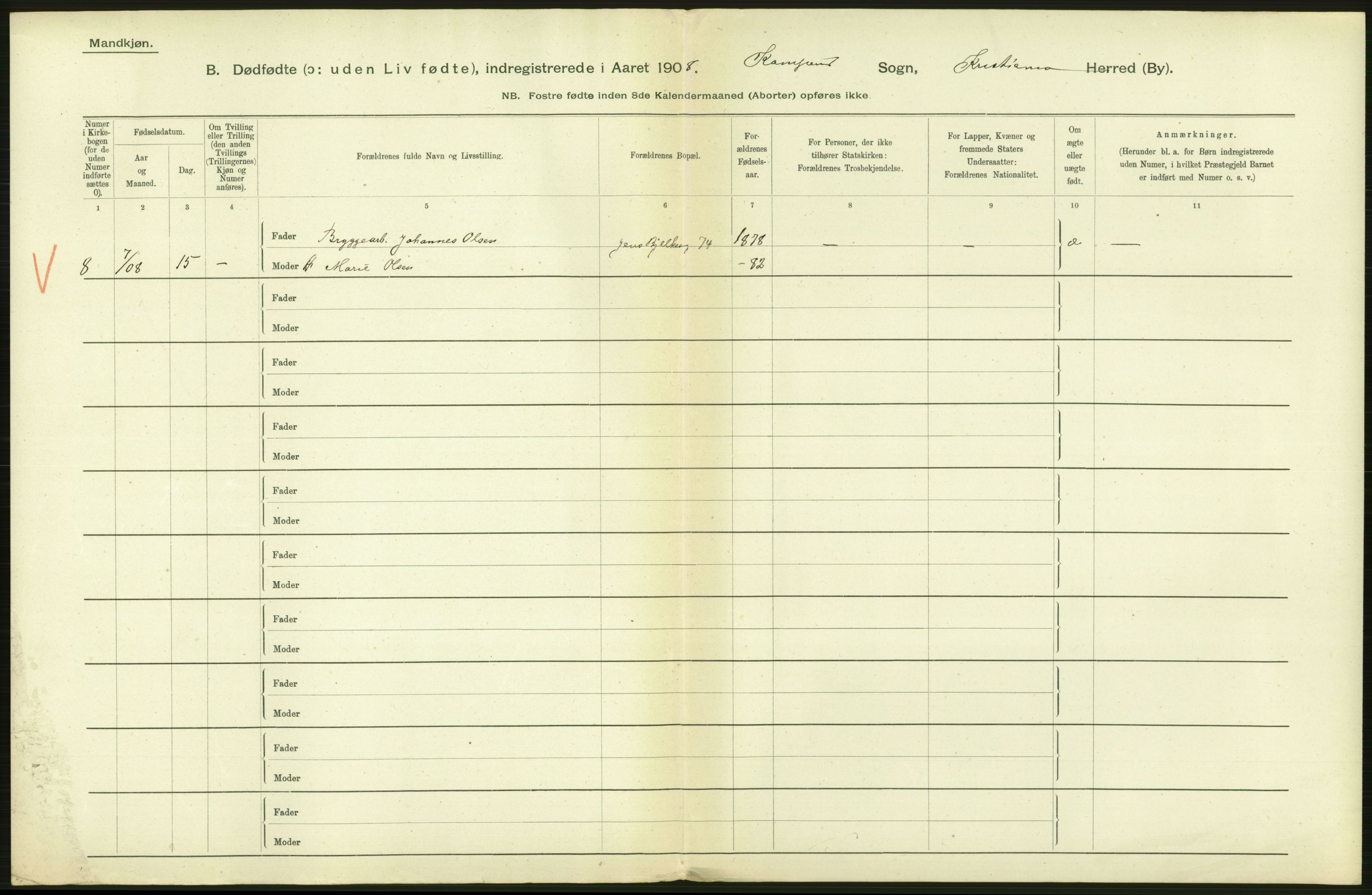 Statistisk sentralbyrå, Sosiodemografiske emner, Befolkning, AV/RA-S-2228/D/Df/Dfa/Dfaf/L0009: Kristiania: Døde, dødfødte., 1908, s. 454