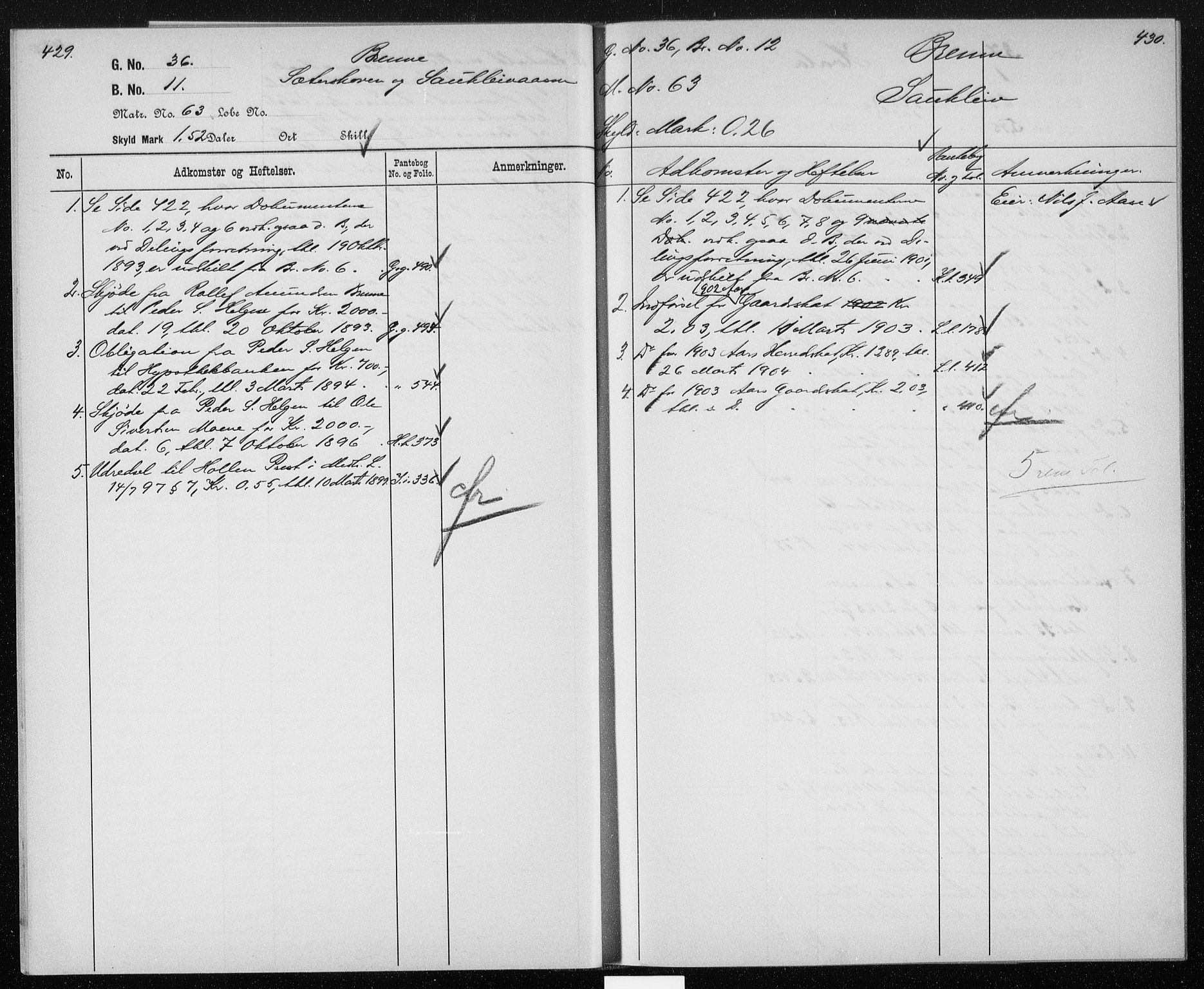 Gjerpen sorenskriveri, AV/SAKO-A-216/G/Gb/Gbb/L0004: Panteregister nr. II 4, s. 429-430