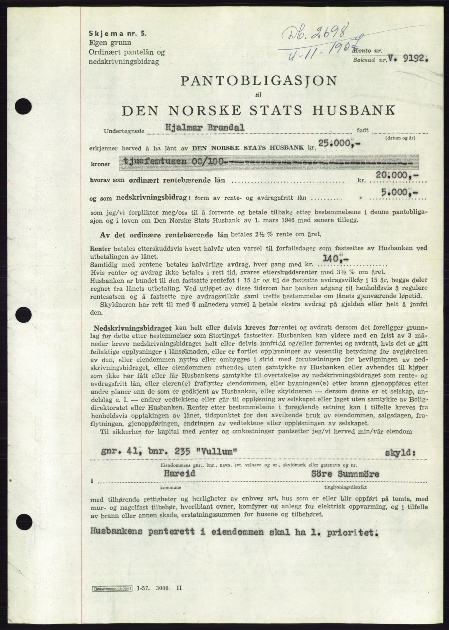 Søre Sunnmøre sorenskriveri, AV/SAT-A-4122/1/2/2C/L0130: Pantebok nr. 18B, 1957-1958, Dagboknr: 2698/1957