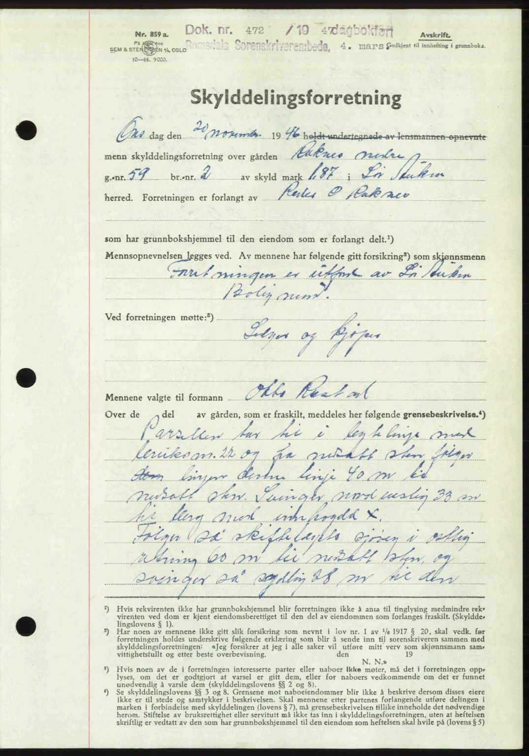 Romsdal sorenskriveri, SAT/A-4149/1/2/2C: Pantebok nr. A22, 1947-1947, Dagboknr: 472/1947