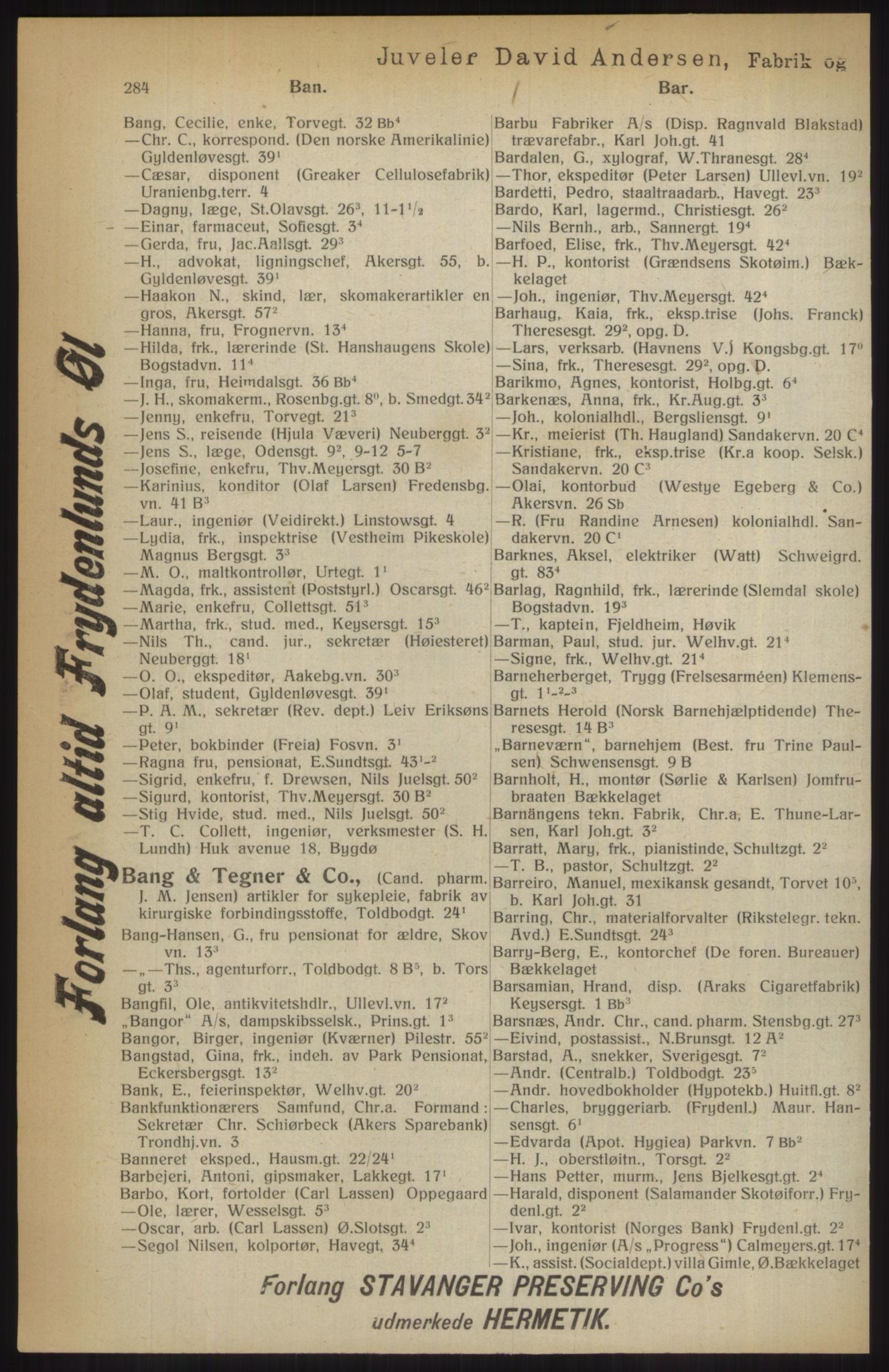 Kristiania/Oslo adressebok, PUBL/-, 1914, s. 284