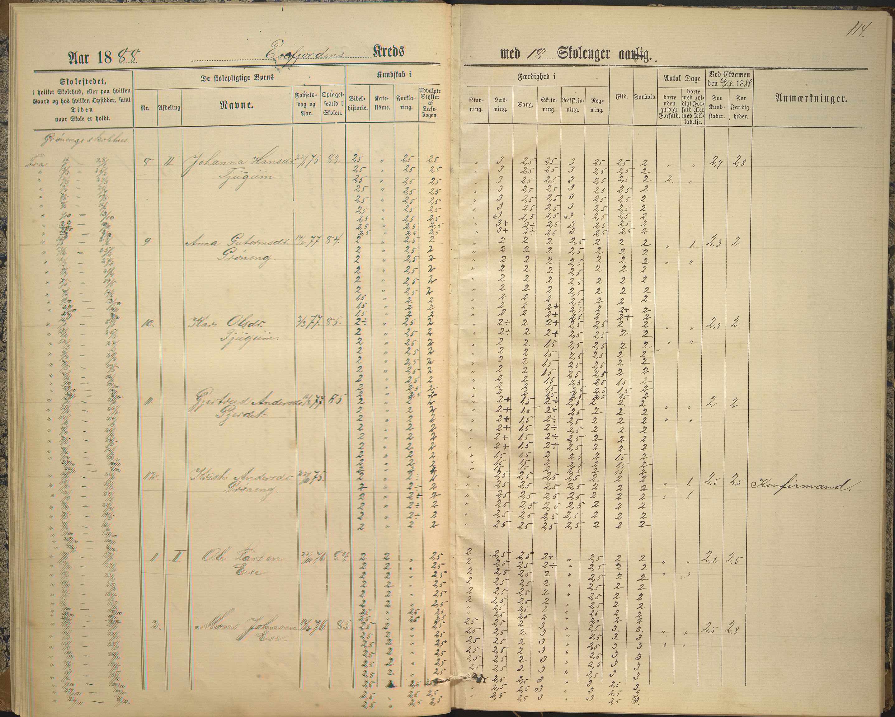 Balestrand kommune. Grøneng skule/Esefjorden skulekrins, VLFK/K-14180.520.07/542/L0001: skuleprotokoll for Esefjorden skulekrins, 1885-1913, s. 14