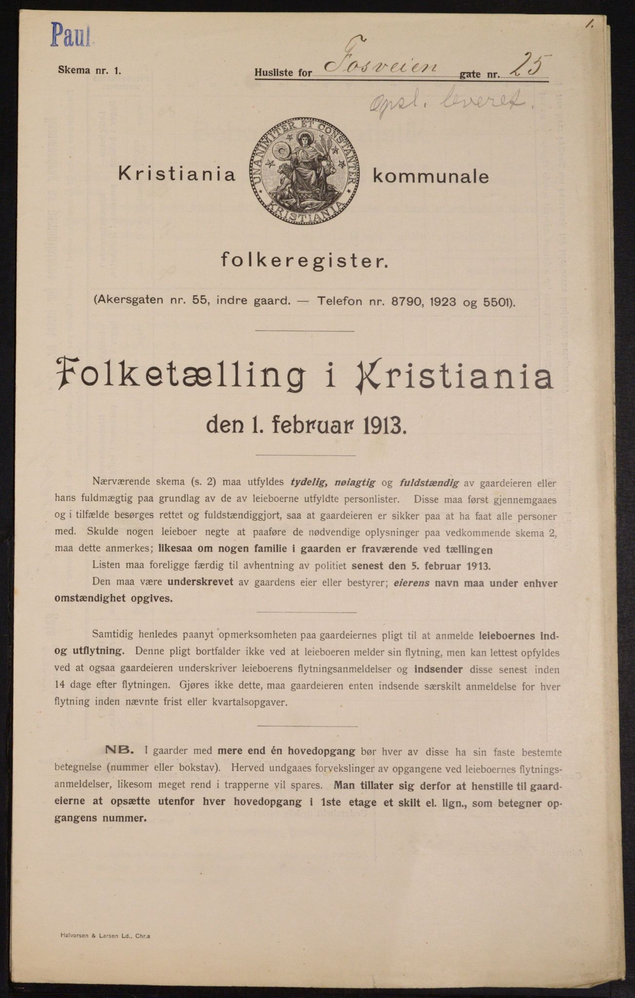 OBA, Kommunal folketelling 1.2.1913 for Kristiania, 1913, s. 25472