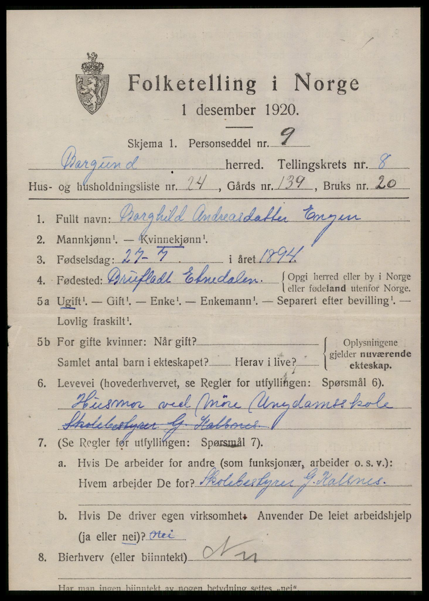 SAT, Folketelling 1920 for 1531 Borgund herred, 1920, s. 7680