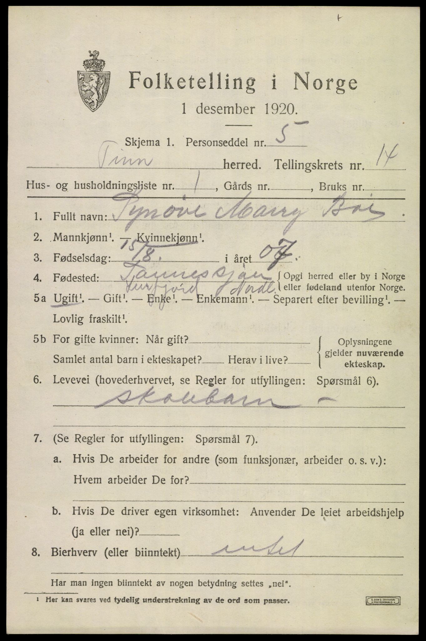 SAKO, Folketelling 1920 for 0826 Tinn herred, 1920, s. 8674