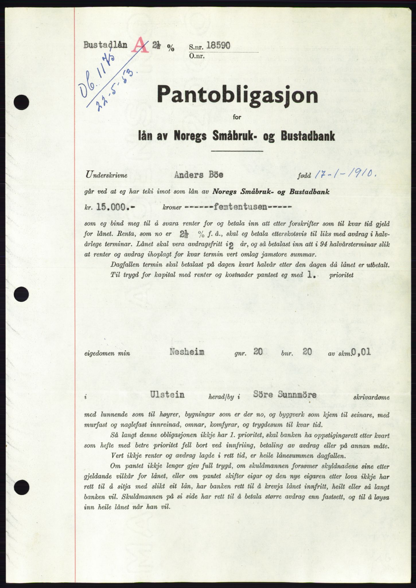 Søre Sunnmøre sorenskriveri, SAT/A-4122/1/2/2C/L0123: Pantebok nr. 11B, 1953-1953, Dagboknr: 1175/1953