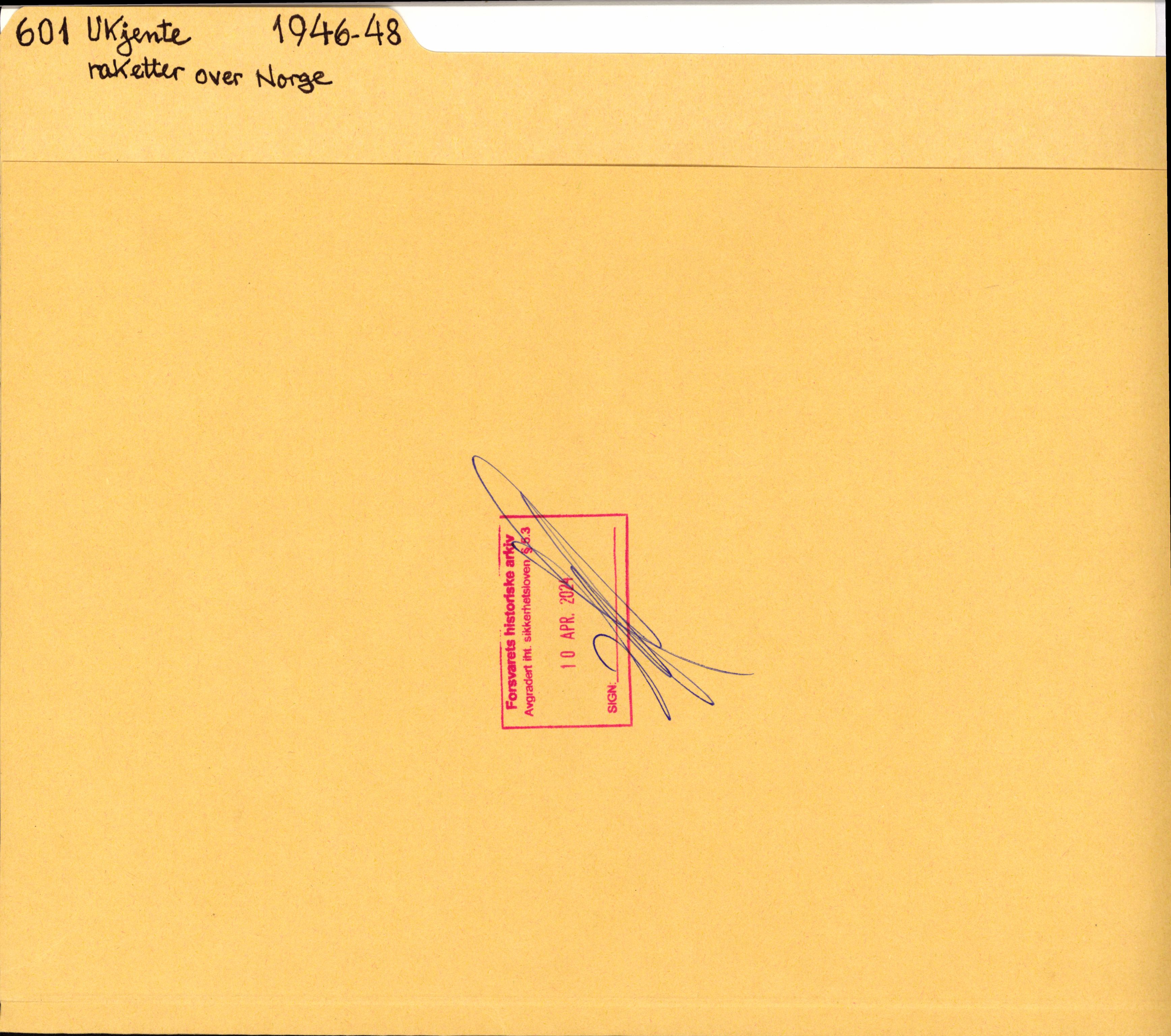 Forsvaret, Distriktskommando Trøndelag, AV/RA-RAFA-2513/D/Da/Dab/L0081/0007: -- / Ukjente raketter, 1946-1948, s. 1