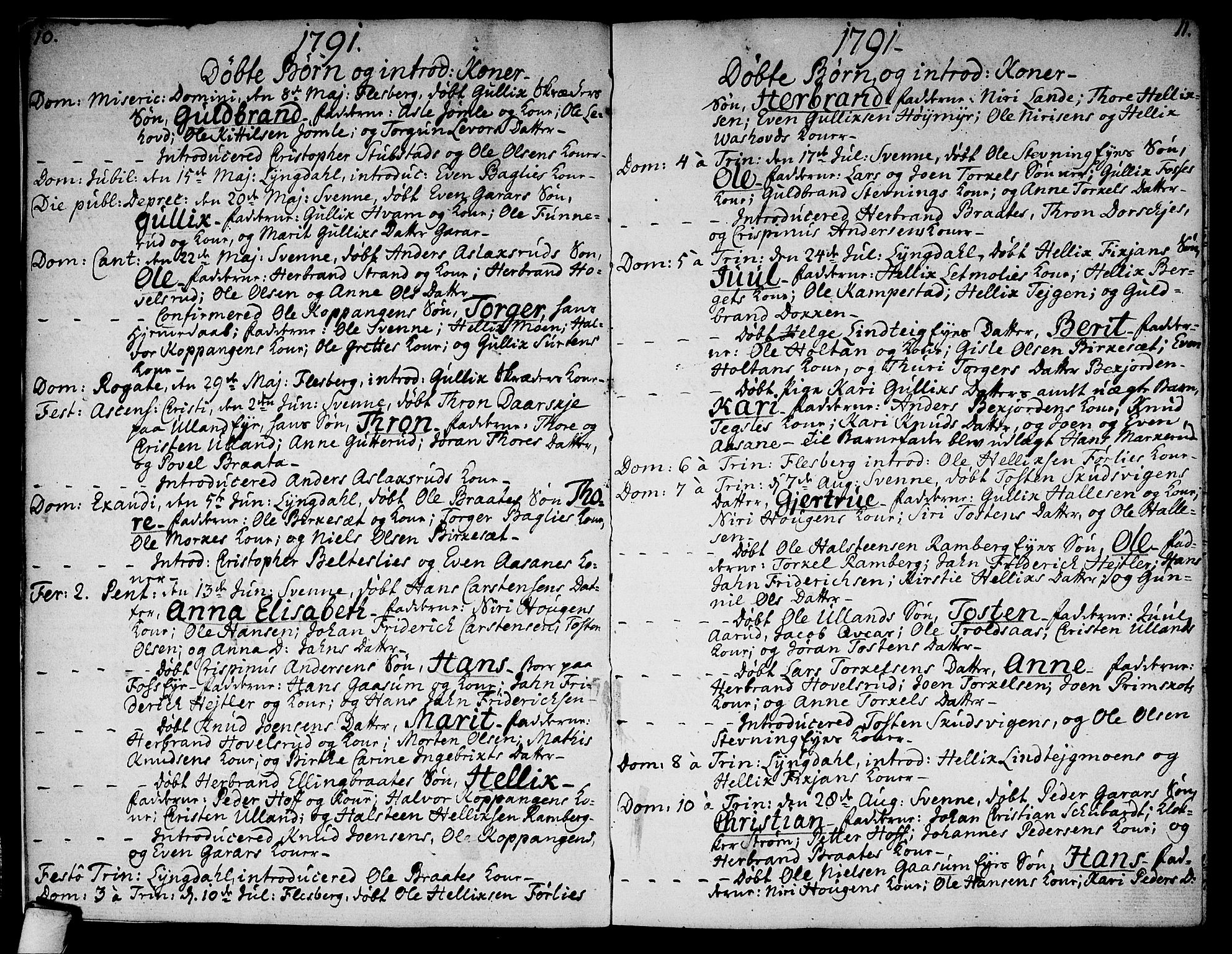 Flesberg kirkebøker, AV/SAKO-A-18/F/Fa/L0004: Ministerialbok nr. I 4, 1788-1815, s. 10-11