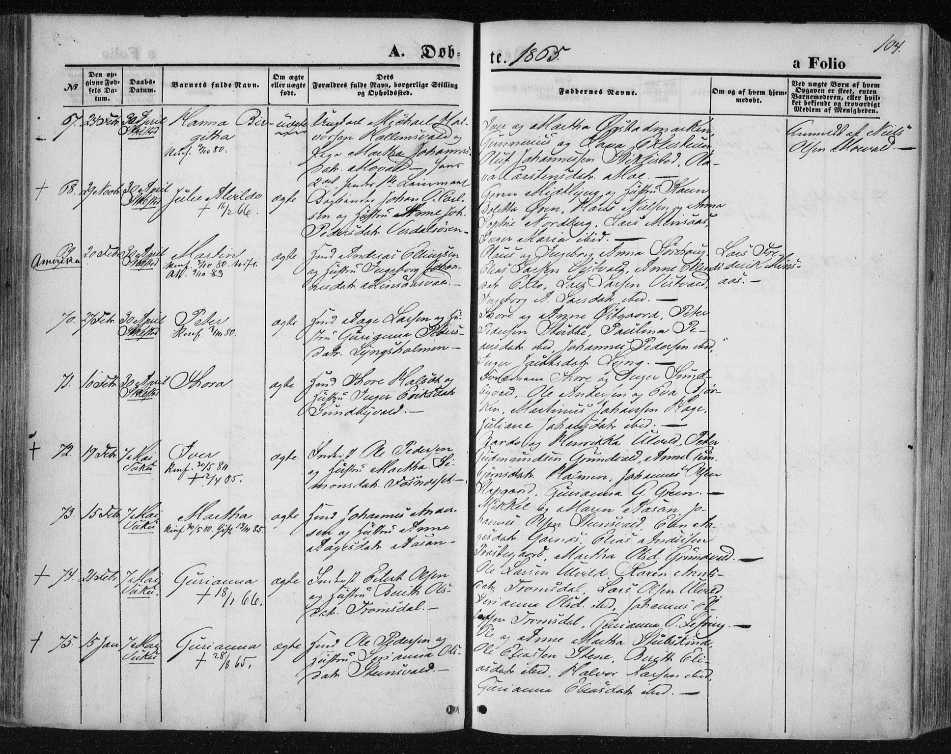 Ministerialprotokoller, klokkerbøker og fødselsregistre - Nord-Trøndelag, AV/SAT-A-1458/723/L0241: Ministerialbok nr. 723A10, 1860-1869, s. 104