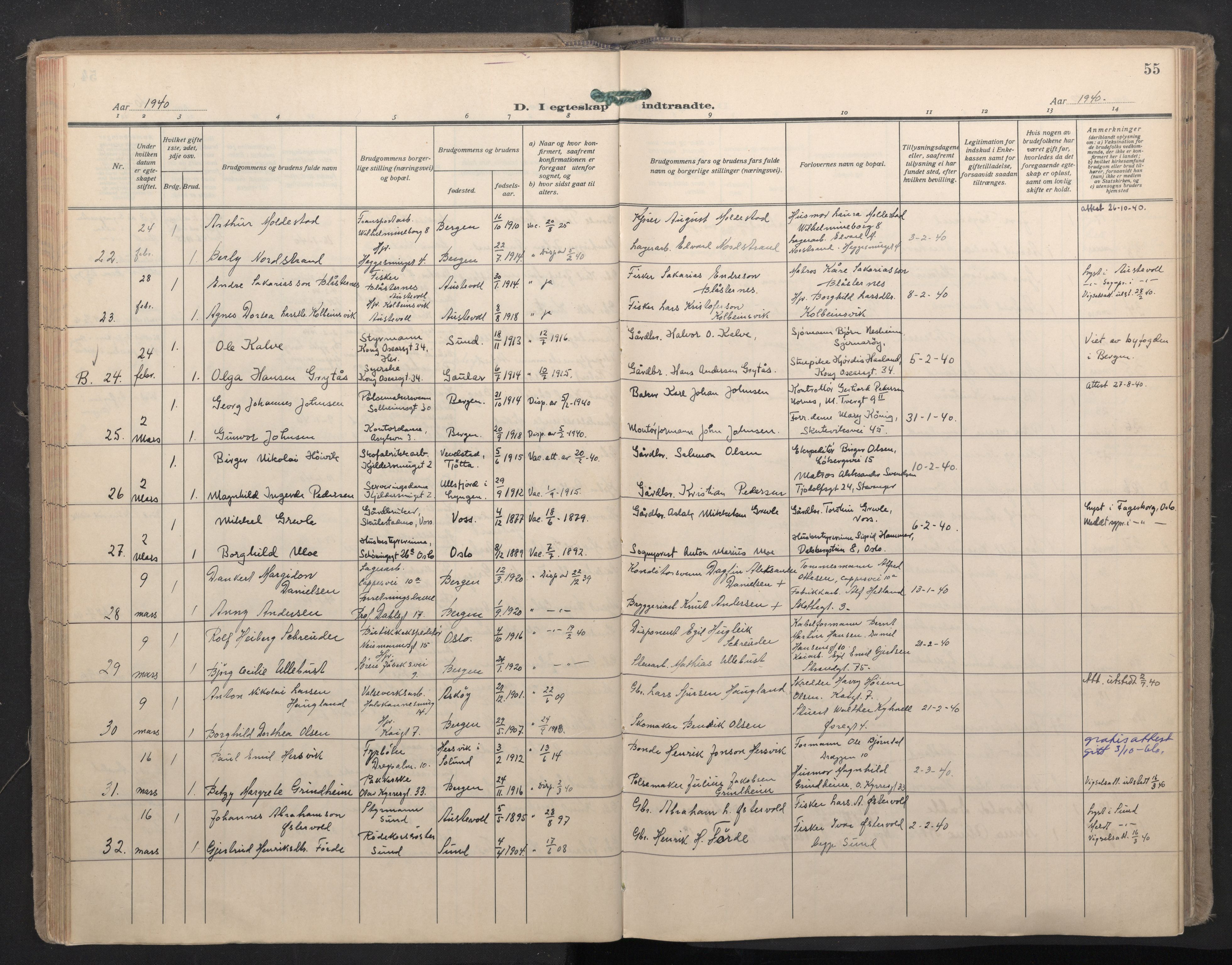 Domkirken sokneprestembete, SAB/A-74801/H/Haa: Ministerialbok nr. D 7, 1937-1950, s. 54b-55a