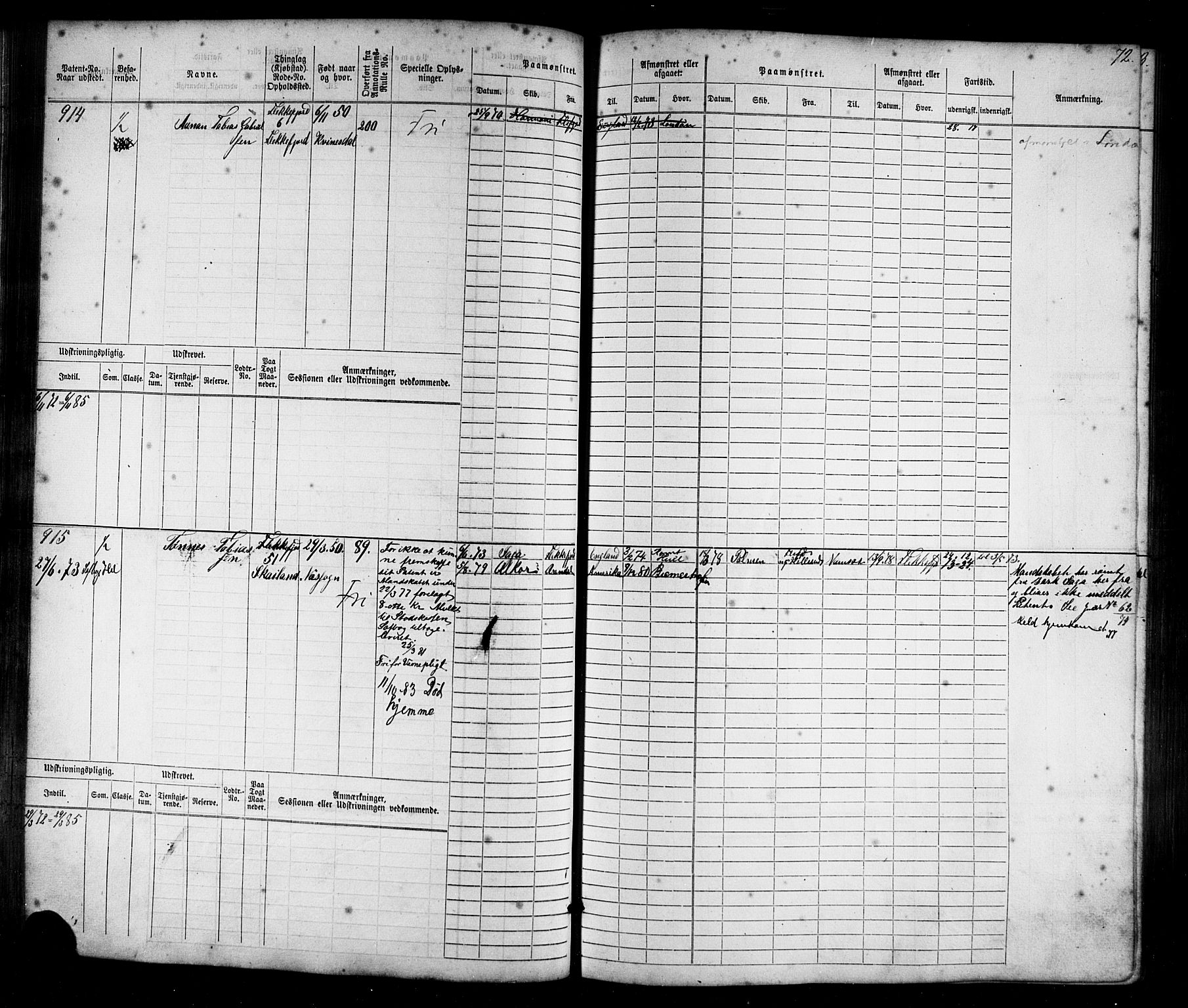 Flekkefjord mønstringskrets, SAK/2031-0018/F/Fb/L0009: Hovedrulle nr 771-1533, Æ-6, 1868-1900, s. 75