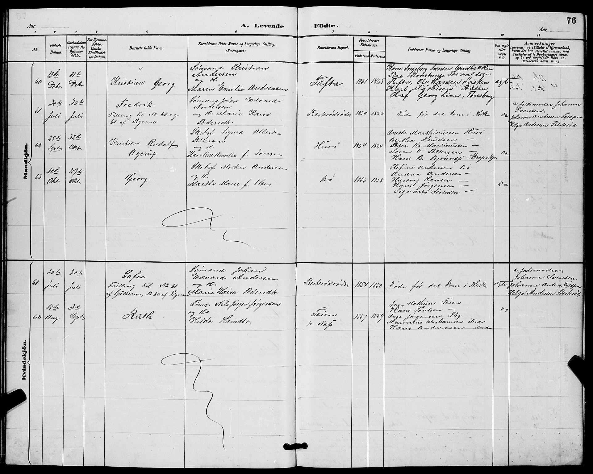 Sem kirkebøker, AV/SAKO-A-5/G/Gb/L0002: Klokkerbok nr. II 2, 1886-1899, s. 76