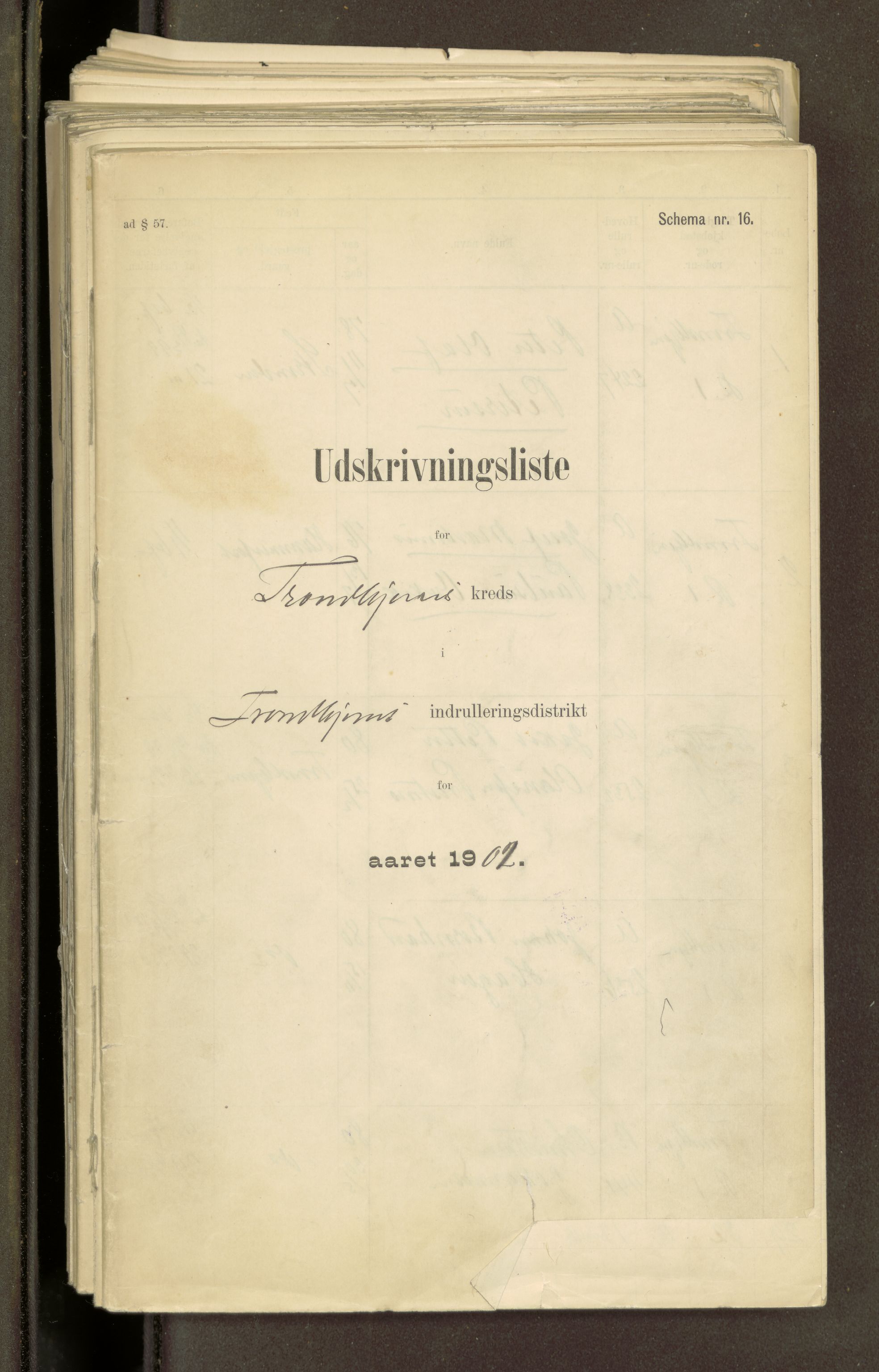 Sjøinnrulleringen - Trondhjemske distrikt, AV/SAT-A-5121/01/L0031/0002: -- / Utskrivningsrulle Trondhjem by, 1896-1902