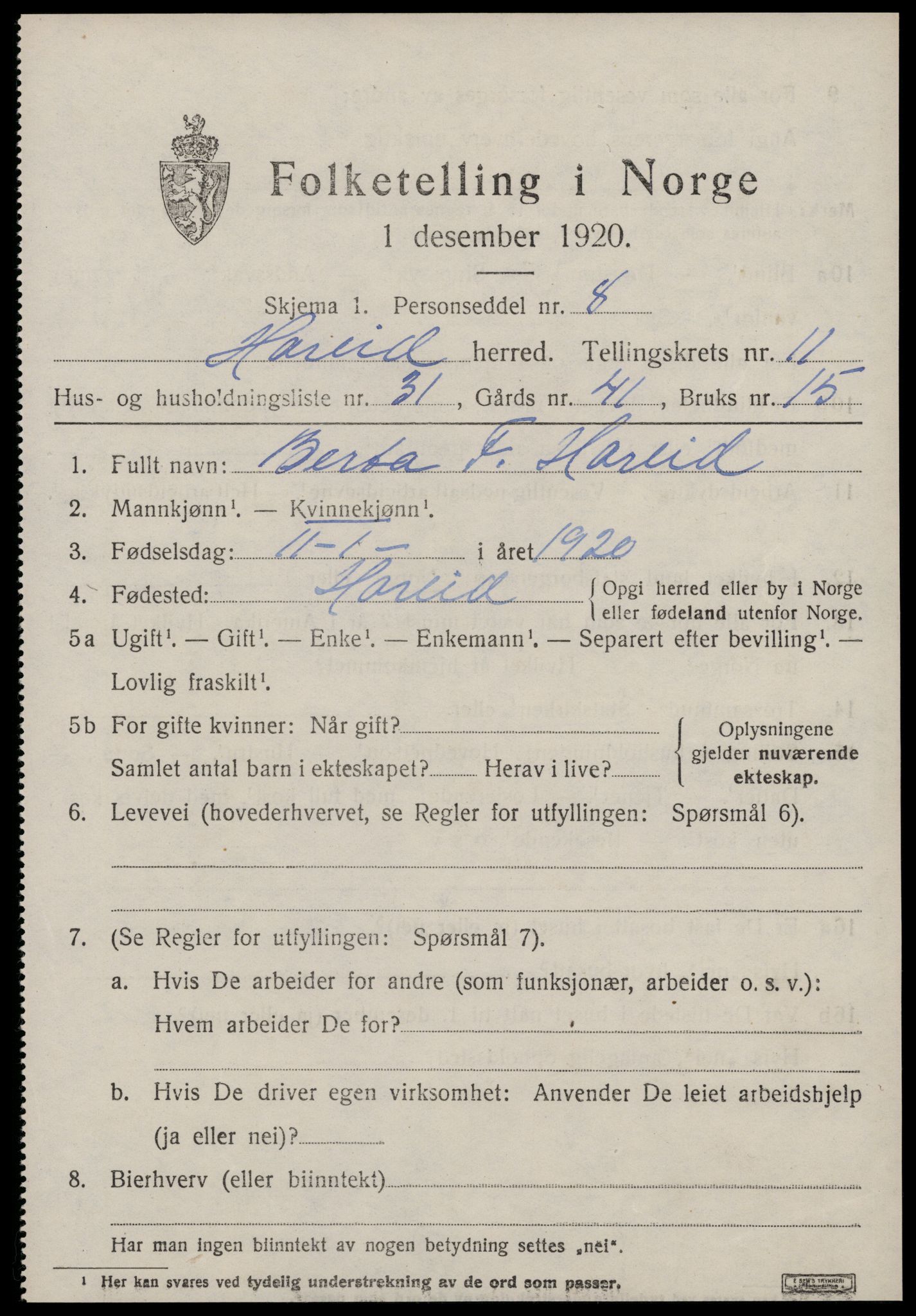 SAT, Folketelling 1920 for 1517 Hareid herred, 1920, s. 4457