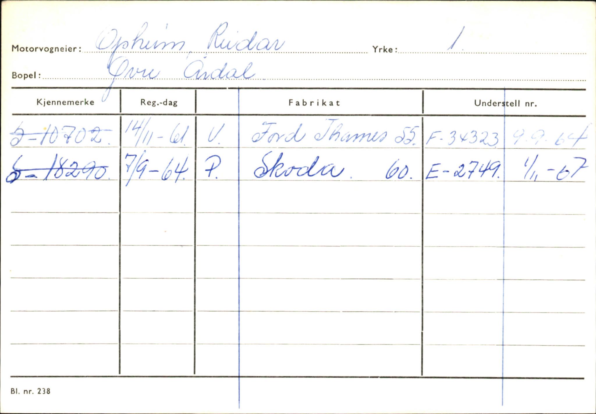 Statens vegvesen, Sogn og Fjordane vegkontor, SAB/A-5301/4/F/L0145: Registerkort Vågsøy S-Å. Årdal I-P, 1945-1975, s. 2324