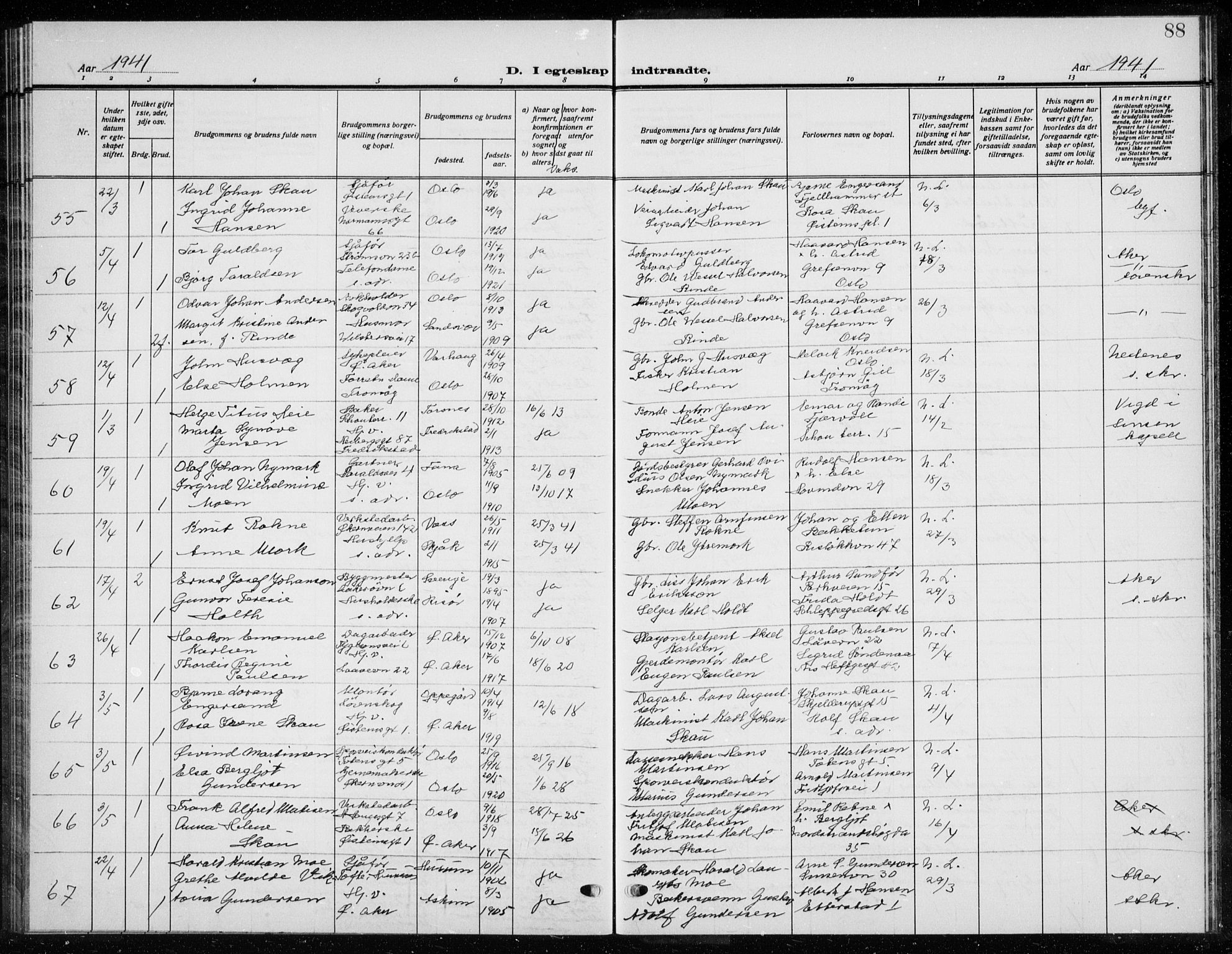 Østre Aker prestekontor Kirkebøker, AV/SAO-A-10840/G/Ga/L0007: Klokkerbok nr. I 7, 1937-1941, s. 88