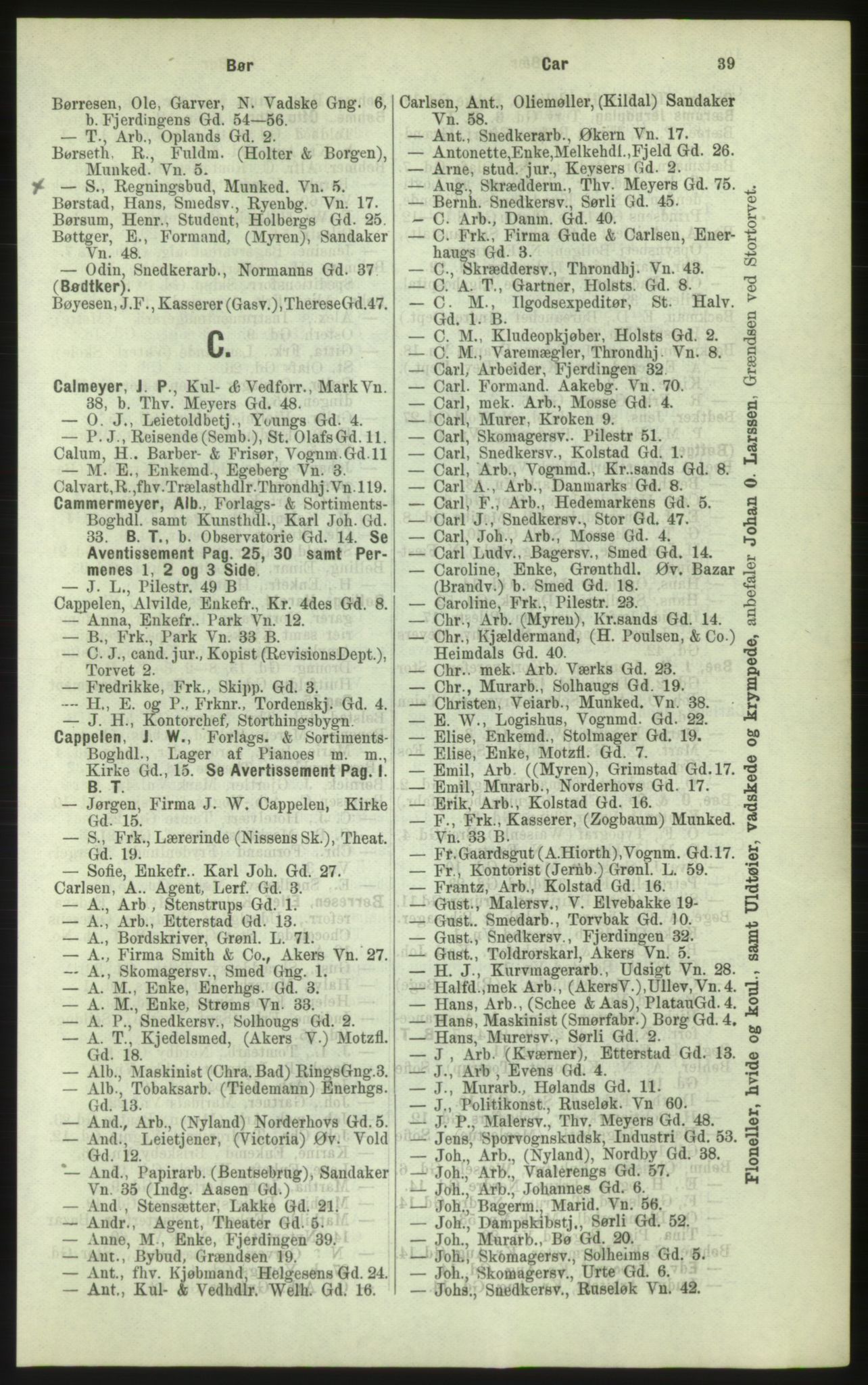 Kristiania/Oslo adressebok, PUBL/-, 1884, s. 39