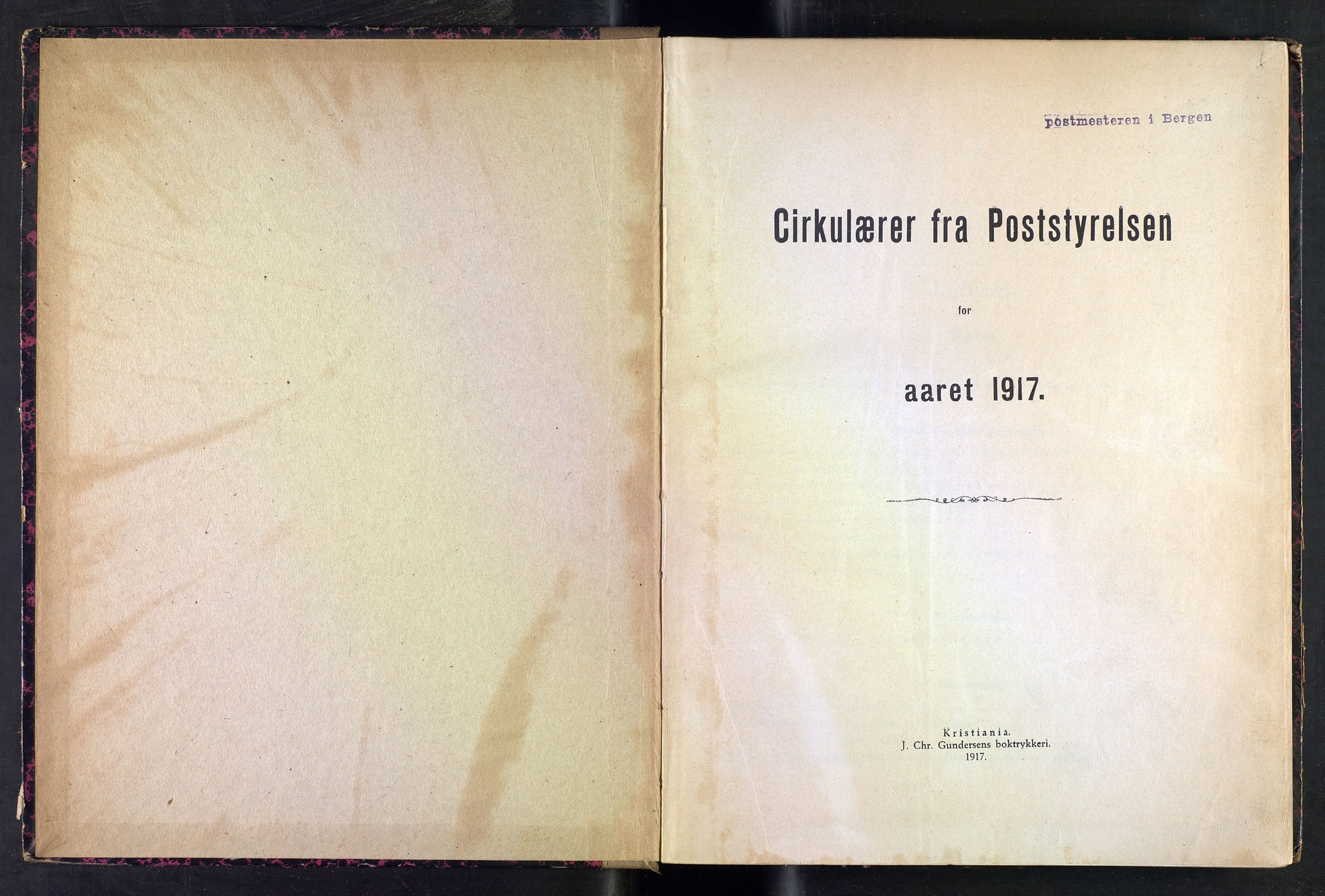 Norges Postmuseums bibliotek, NOPO/-/-/-: Sirkulærer fra Poststyrelsen, 1917