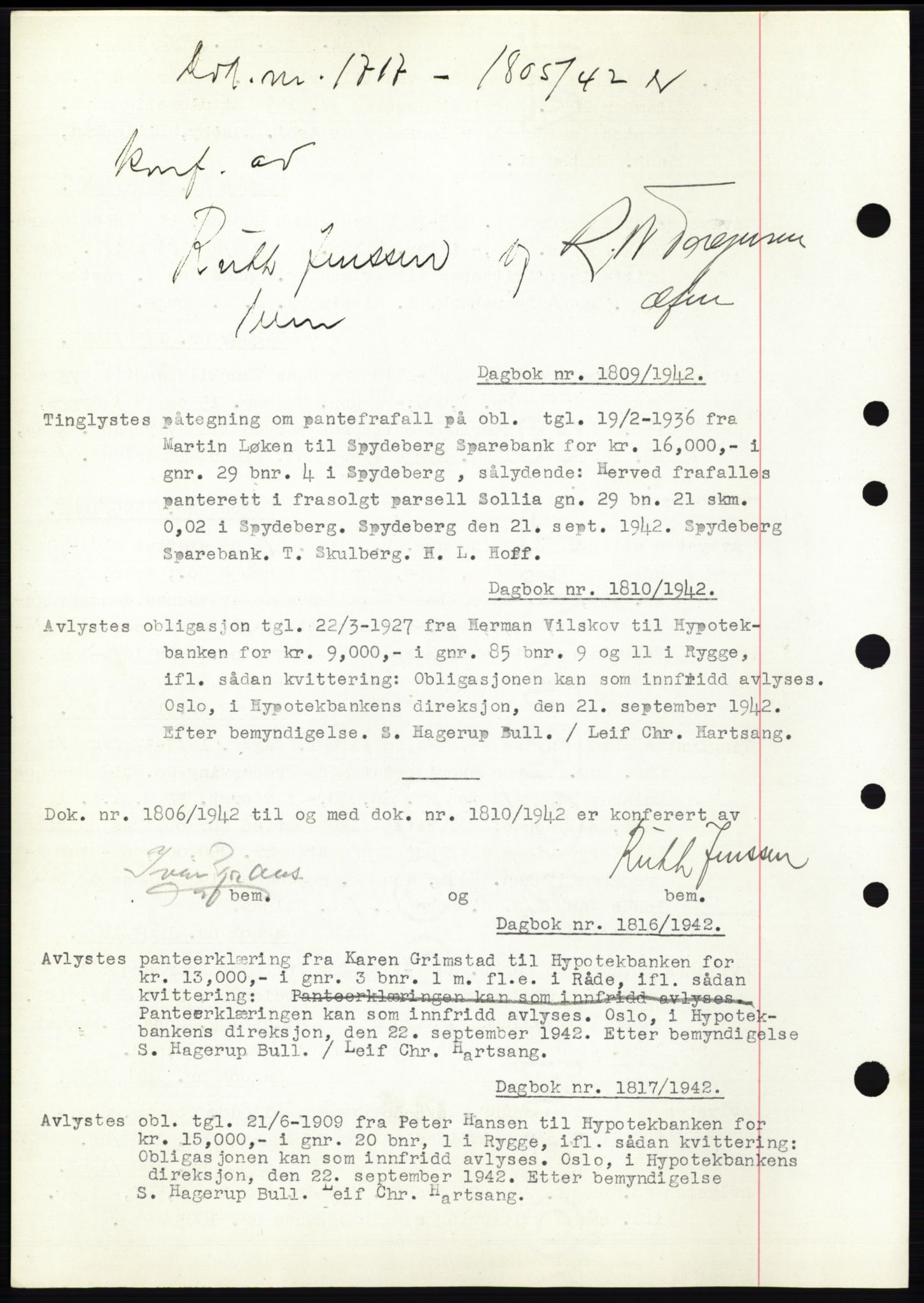 Moss sorenskriveri, SAO/A-10168: Pantebok nr. C10, 1938-1950, Dagboknr: 1805/1942