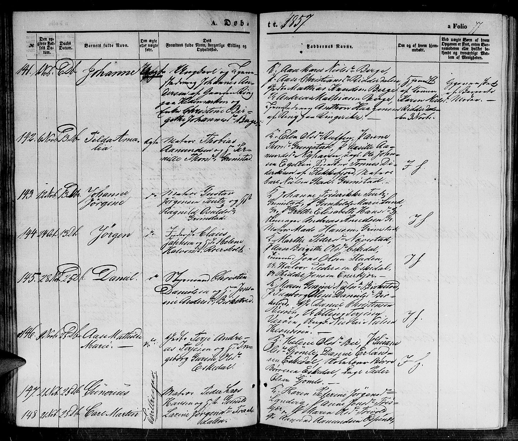 Fjære sokneprestkontor, SAK/1111-0011/F/Fb/L0008: Klokkerbok nr. B 8, 1854-1867, s. 77