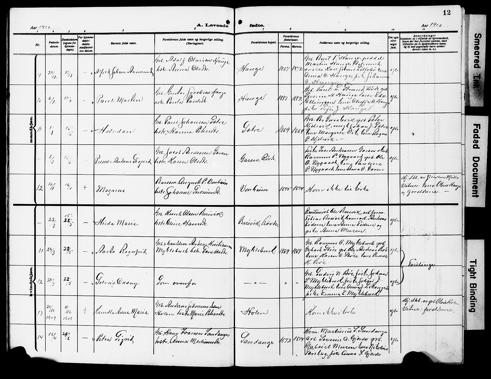 Ministerialprotokoller, klokkerbøker og fødselsregistre - Møre og Romsdal, AV/SAT-A-1454/503/L0050: Klokkerbok nr. 503C05, 1909-1922, s. 12