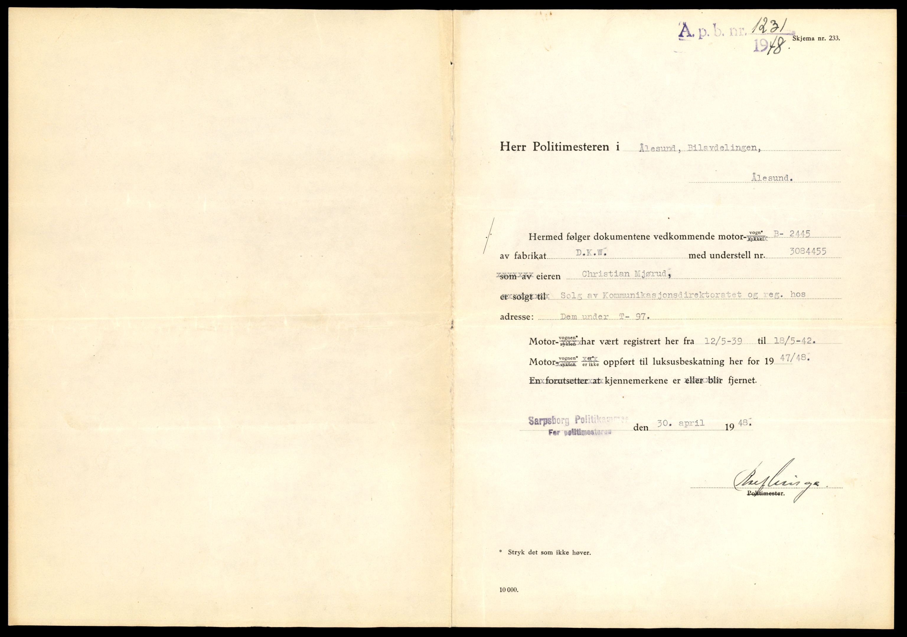 Møre og Romsdal vegkontor - Ålesund trafikkstasjon, SAT/A-4099/F/Fe/L0008: Registreringskort for kjøretøy T 747 - T 894, 1927-1998, s. 1556