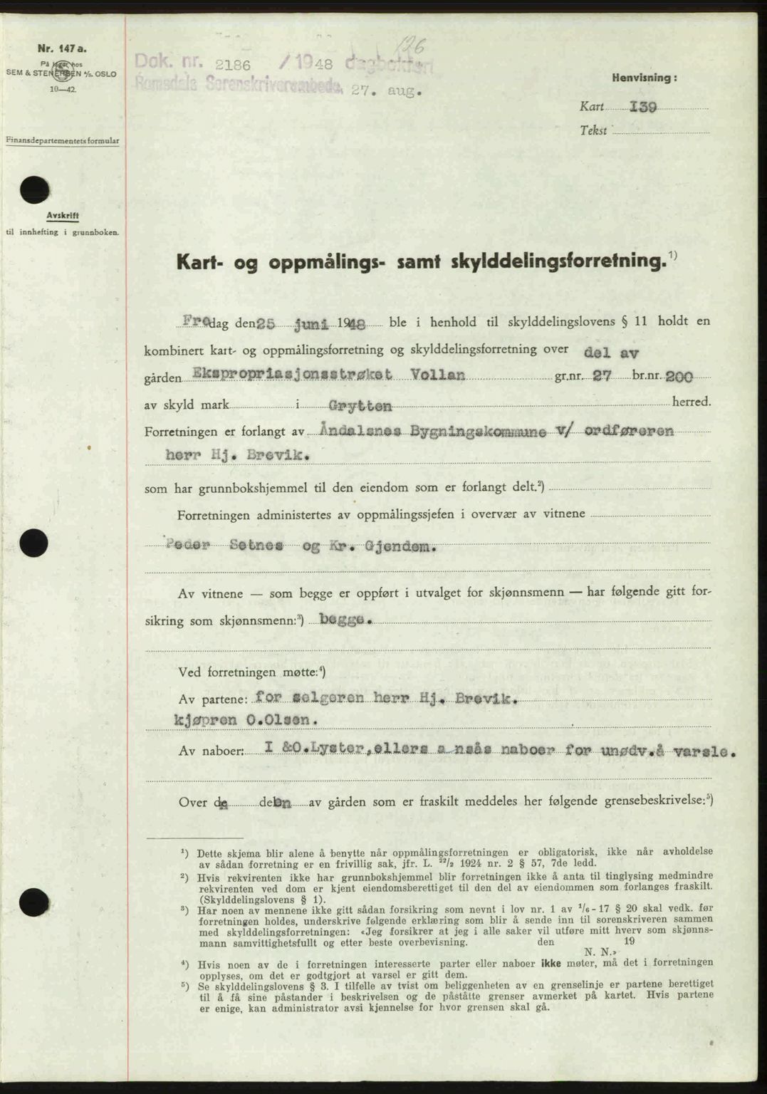 Romsdal sorenskriveri, SAT/A-4149/1/2/2C: Pantebok nr. A27, 1948-1948, Dagboknr: 2186/1948