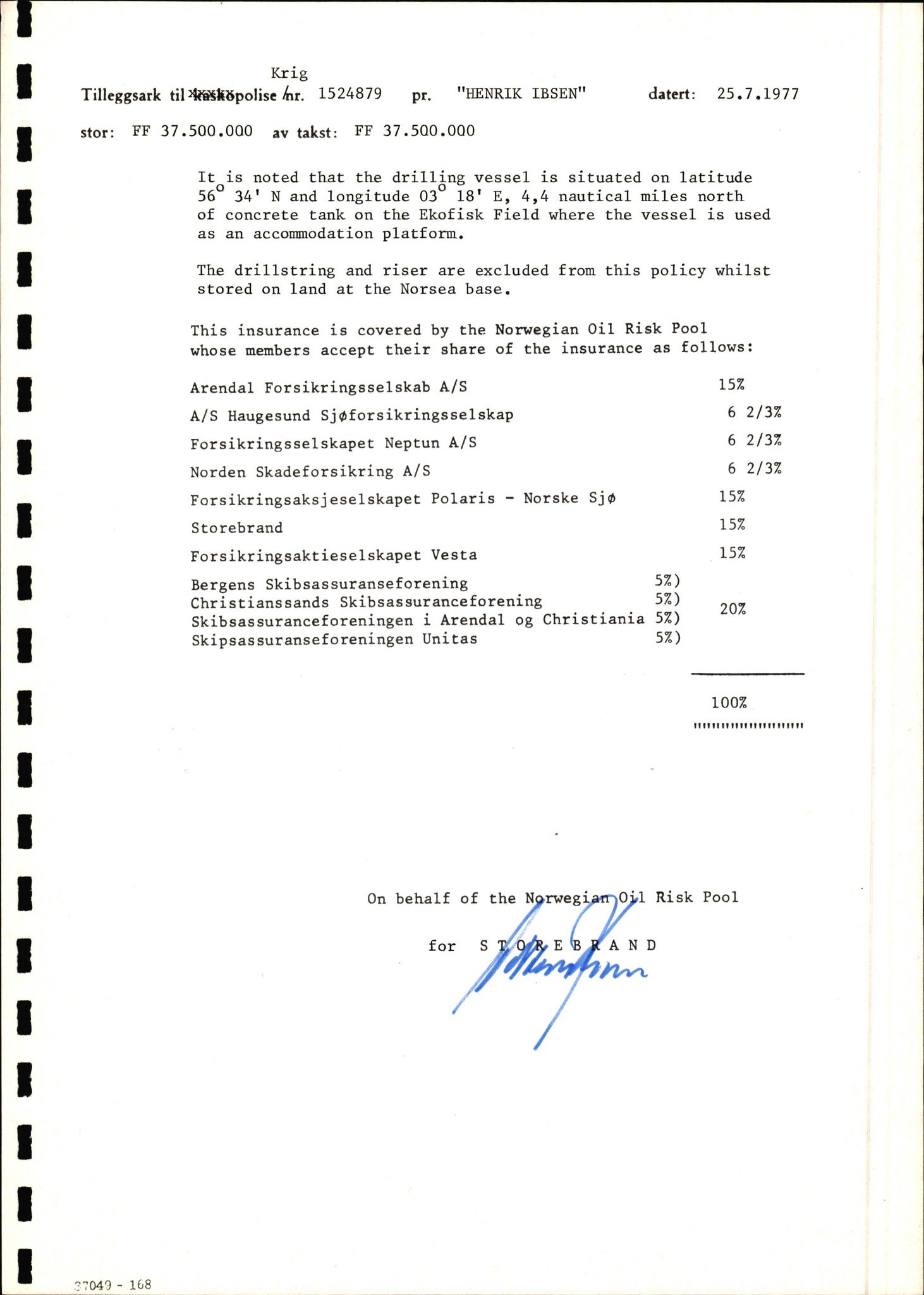 Pa 1503 - Stavanger Drilling AS, AV/SAST-A-101906/2/E/Ec/Eca/L0010: Forsikring, 1976-1983