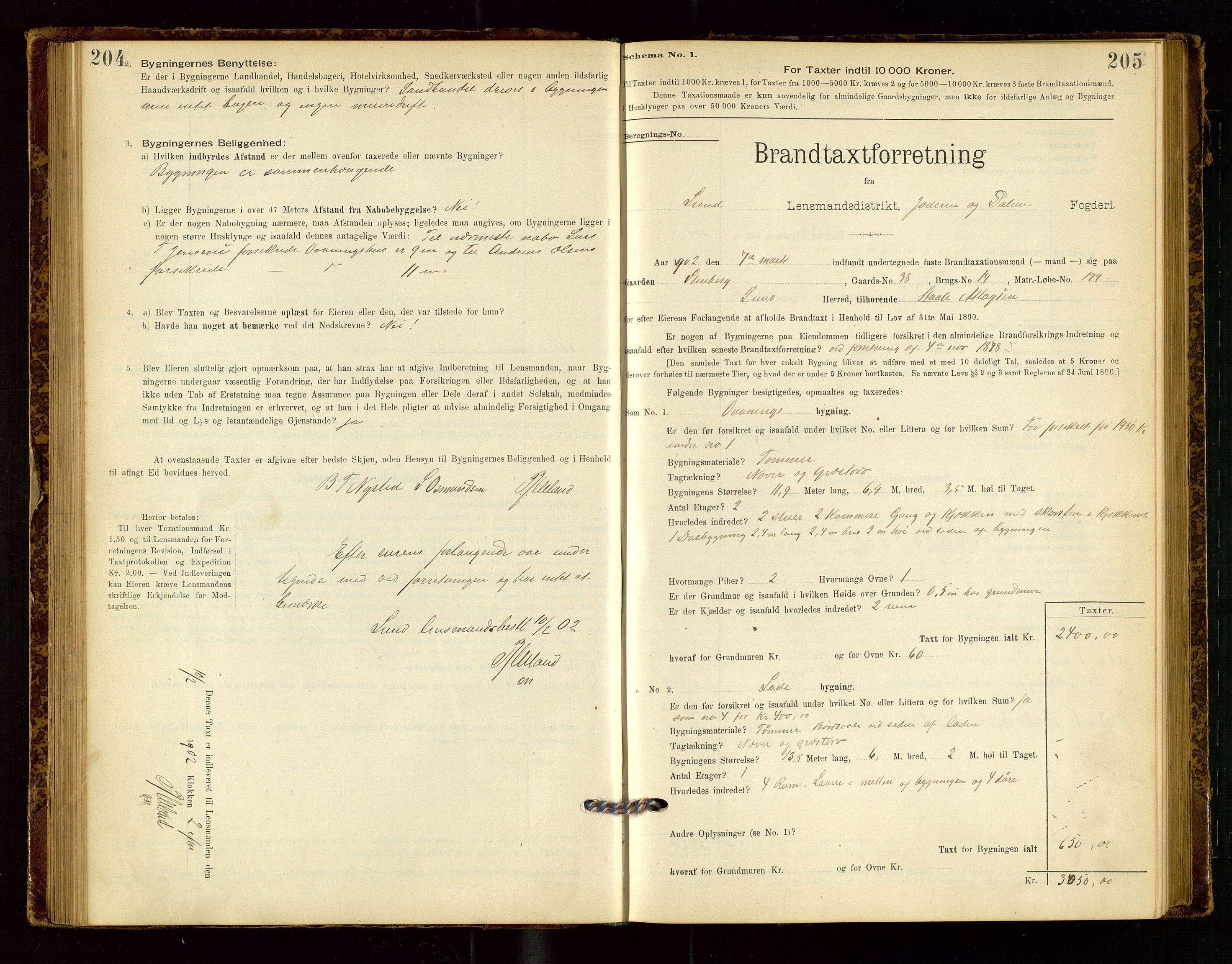 Lund lensmannskontor, AV/SAST-A-100303/Gob/L0001: "Brandtakstprotokol", 1894-1907, s. 204-205