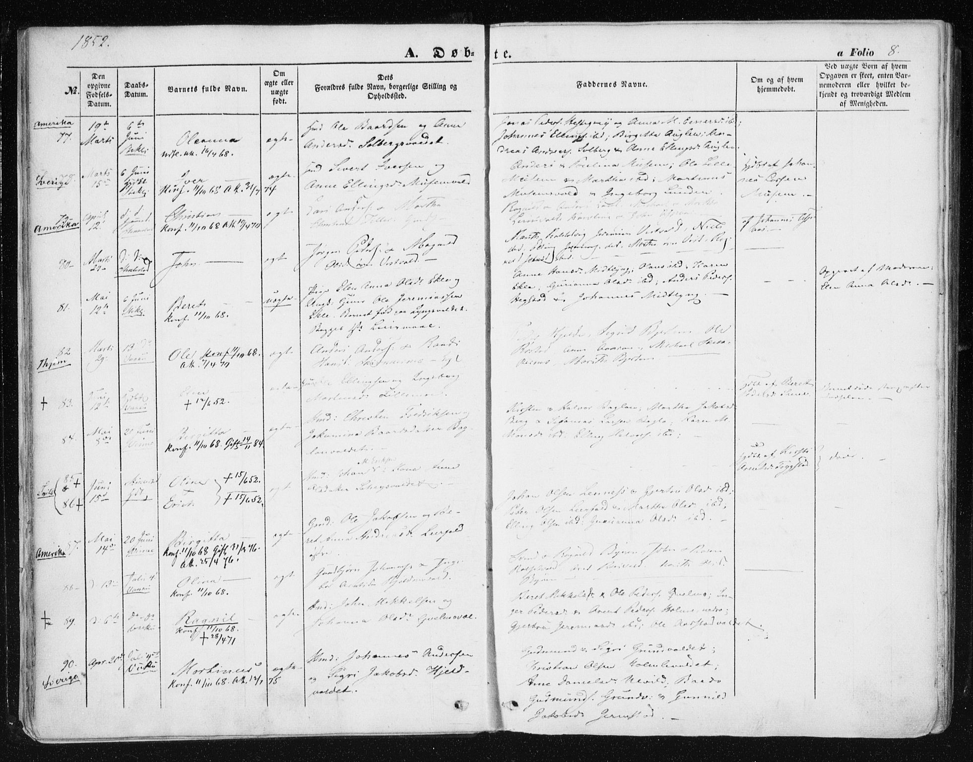 Ministerialprotokoller, klokkerbøker og fødselsregistre - Nord-Trøndelag, AV/SAT-A-1458/723/L0240: Ministerialbok nr. 723A09, 1852-1860, s. 8