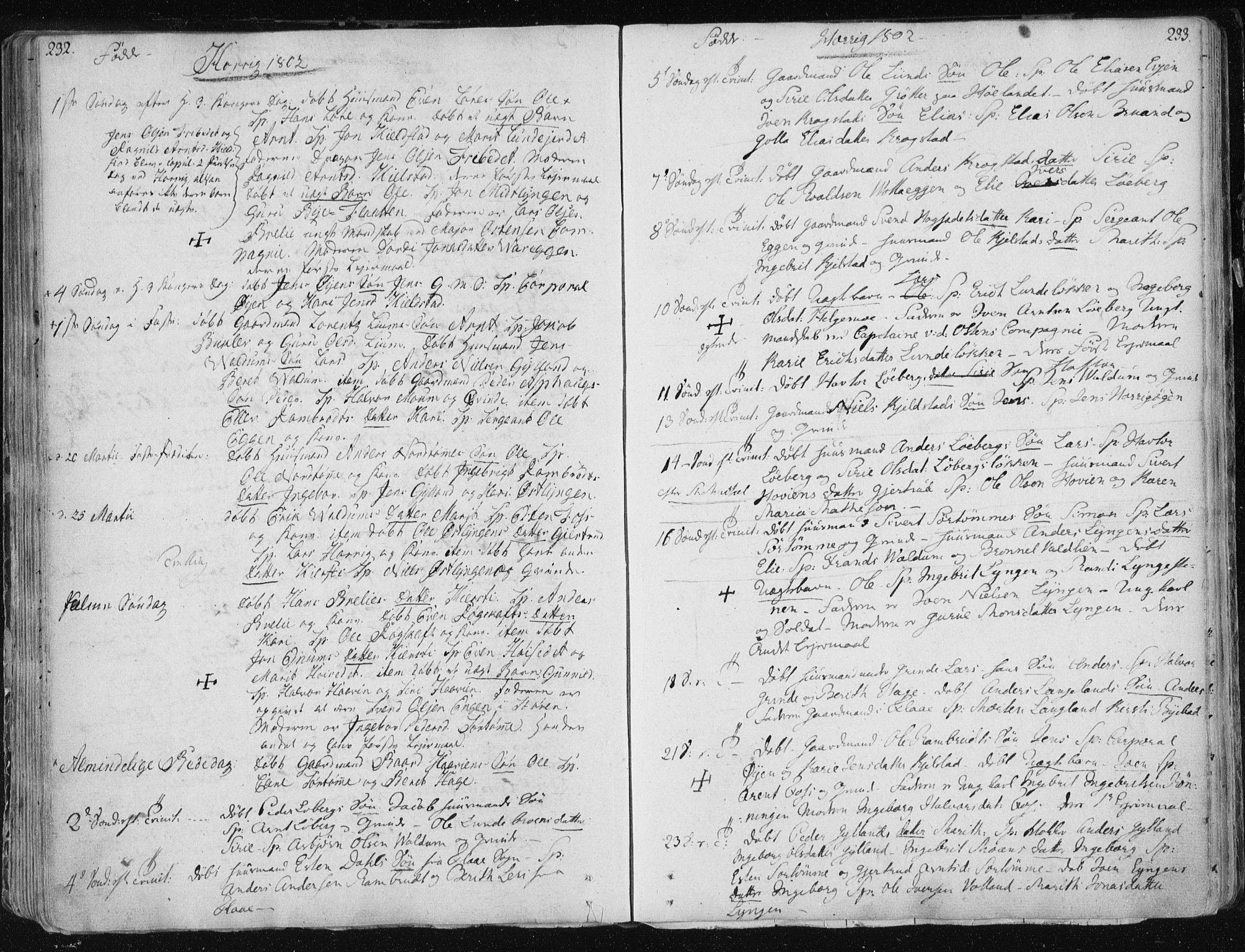 Ministerialprotokoller, klokkerbøker og fødselsregistre - Sør-Trøndelag, AV/SAT-A-1456/687/L0992: Ministerialbok nr. 687A03 /1, 1788-1815, s. 232-233