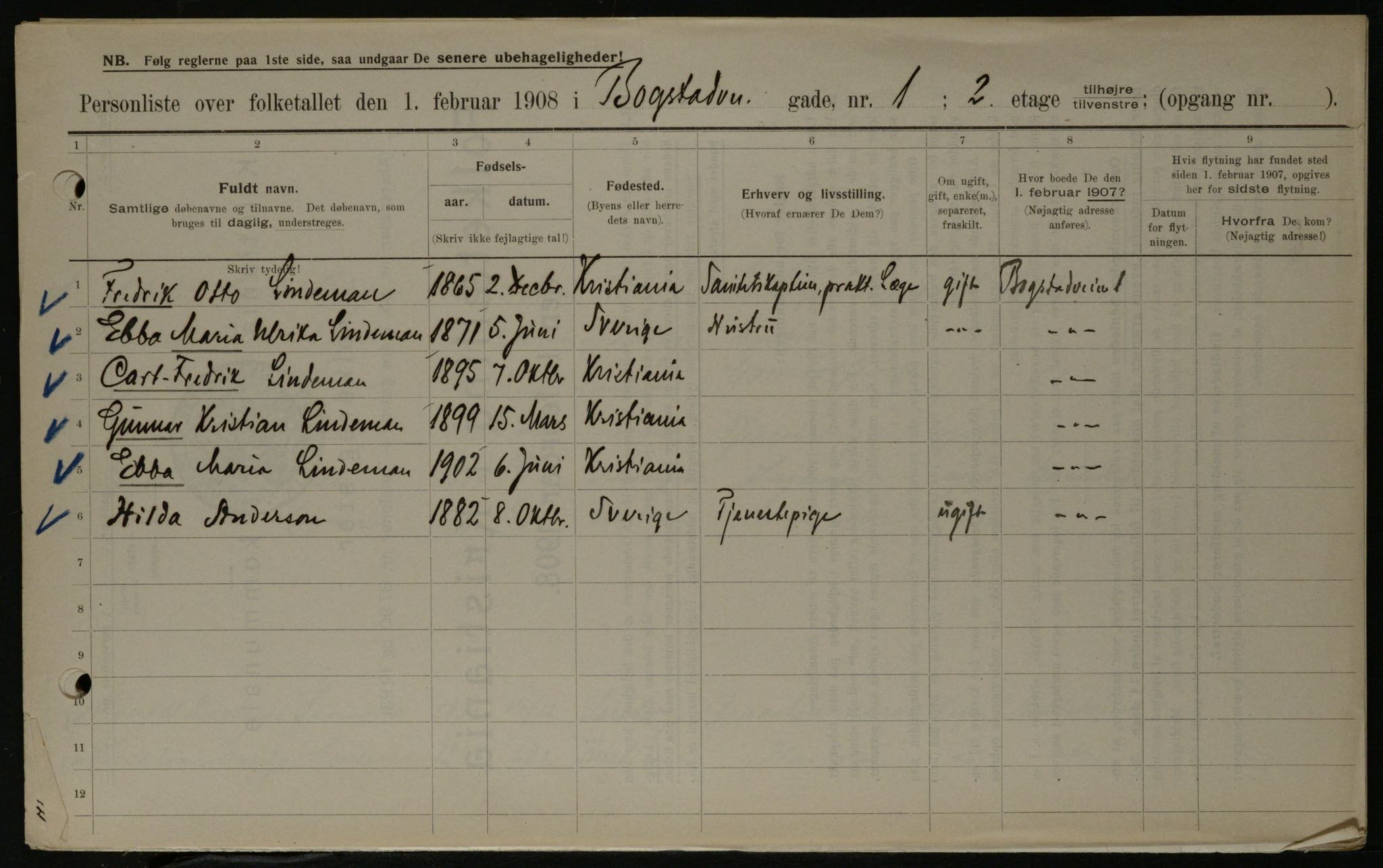 OBA, Kommunal folketelling 1.2.1908 for Kristiania kjøpstad, 1908, s. 6606