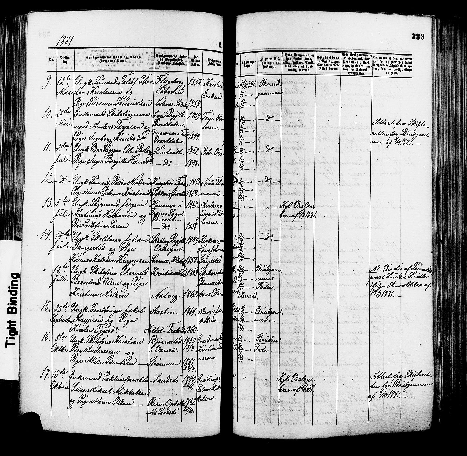 Øyestad sokneprestkontor, AV/SAK-1111-0049/F/Fa/L0016: Ministerialbok nr. A 16, 1874-1886, s. 333
