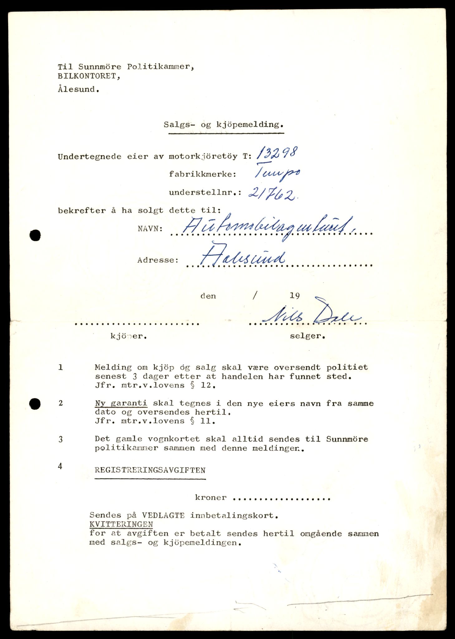 Møre og Romsdal vegkontor - Ålesund trafikkstasjon, AV/SAT-A-4099/F/Fe/L0038: Registreringskort for kjøretøy T 13180 - T 13360, 1927-1998, s. 2079