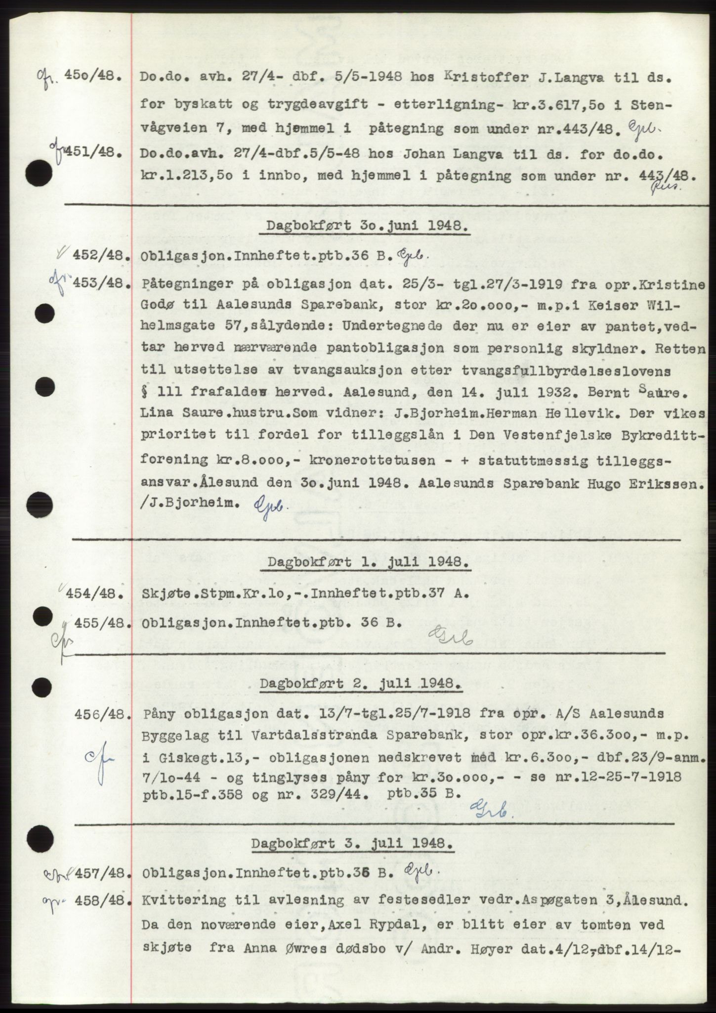 Ålesund byfogd, AV/SAT-A-4384: Pantebok nr. C34-35, 1946-1950, Dagboknr: 450/1948