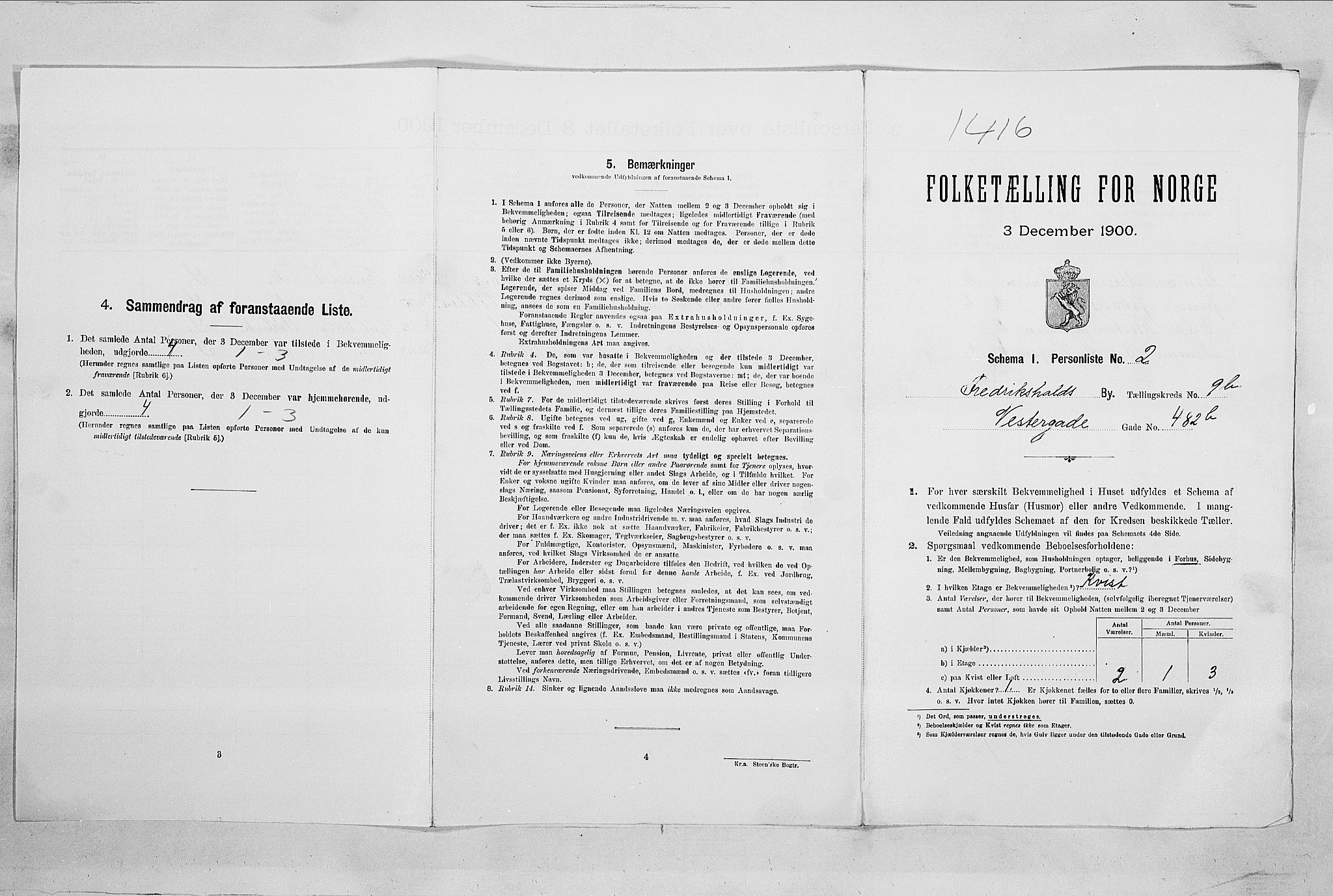 SAO, Folketelling 1900 for 0101 Fredrikshald kjøpstad, 1900