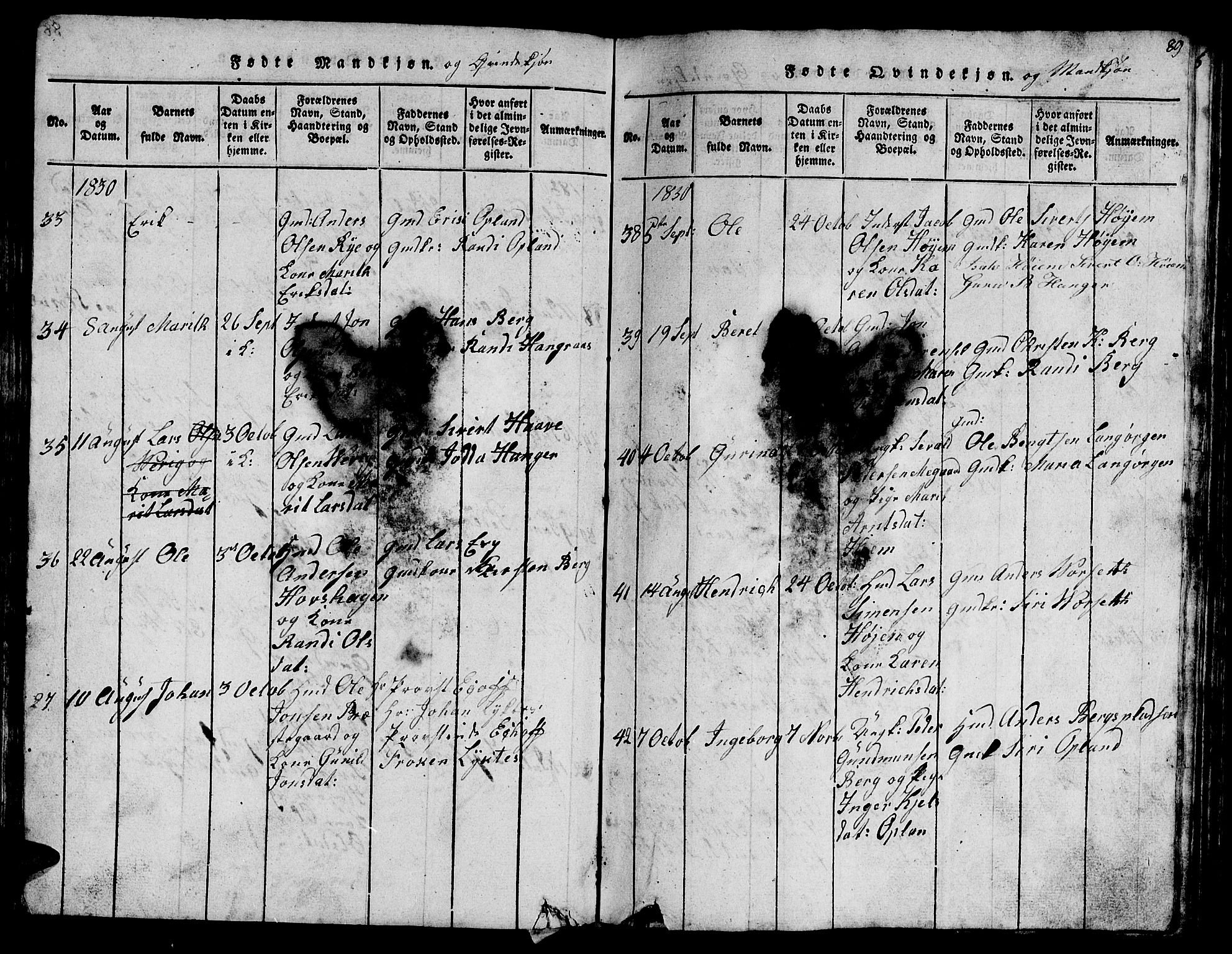 Ministerialprotokoller, klokkerbøker og fødselsregistre - Sør-Trøndelag, AV/SAT-A-1456/612/L0385: Klokkerbok nr. 612C01, 1816-1845, s. 89