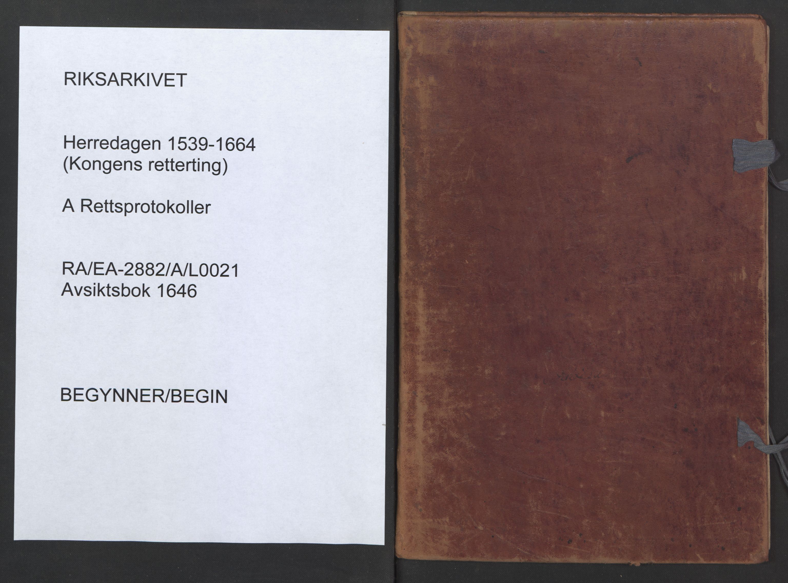 Herredagen 1539-1664  (Kongens Retterting), AV/RA-EA-2882/A/L0021: Avsiktsbok, 1646