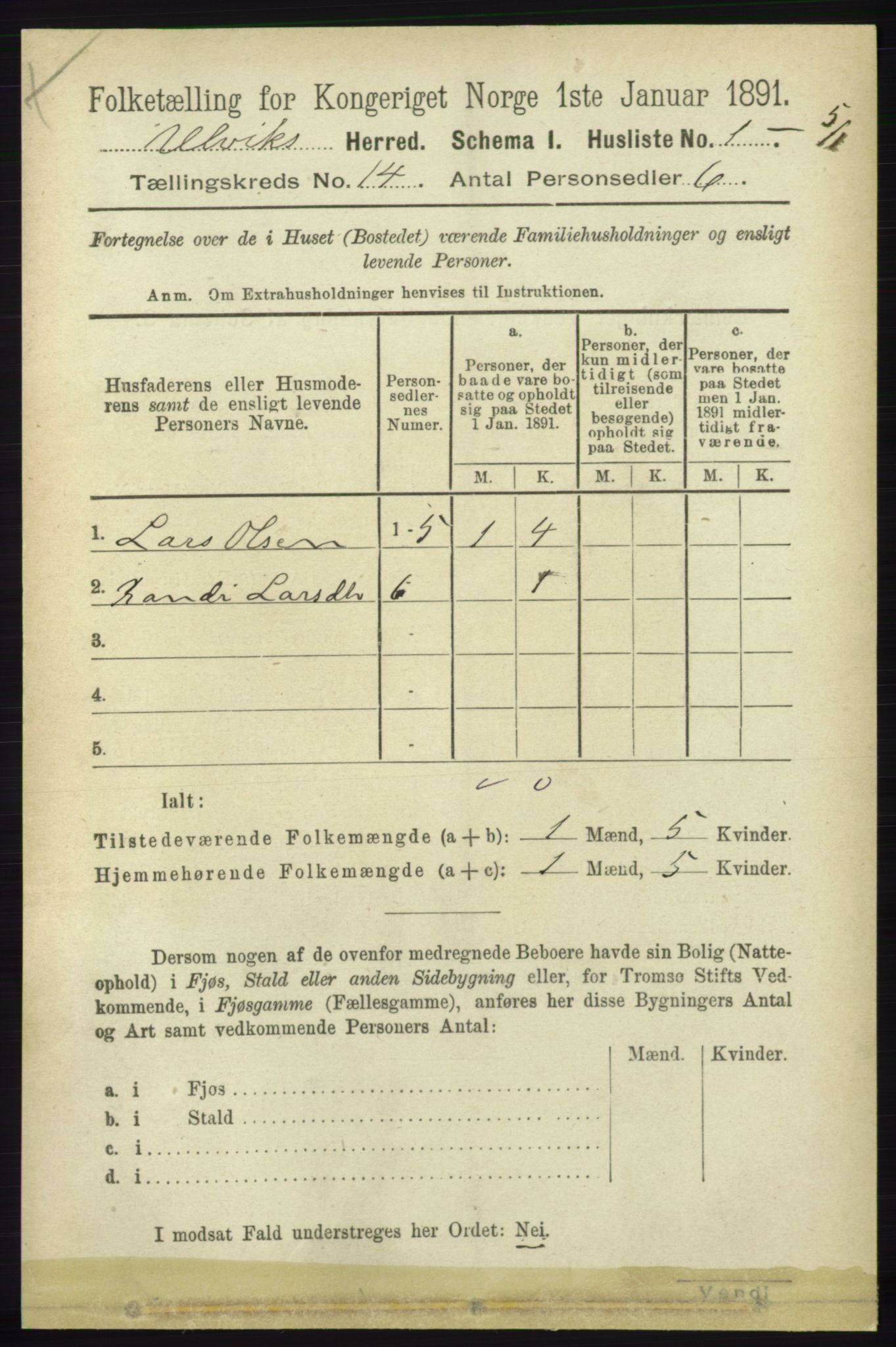 RA, Folketelling 1891 for 1233 Ulvik herred, 1891, s. 4207