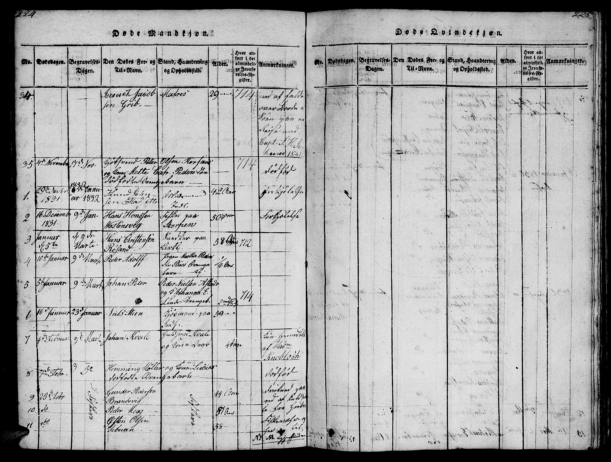 Ministerialprotokoller, klokkerbøker og fødselsregistre - Møre og Romsdal, AV/SAT-A-1454/572/L0856: Klokkerbok nr. 572C01, 1819-1832, s. 224-225