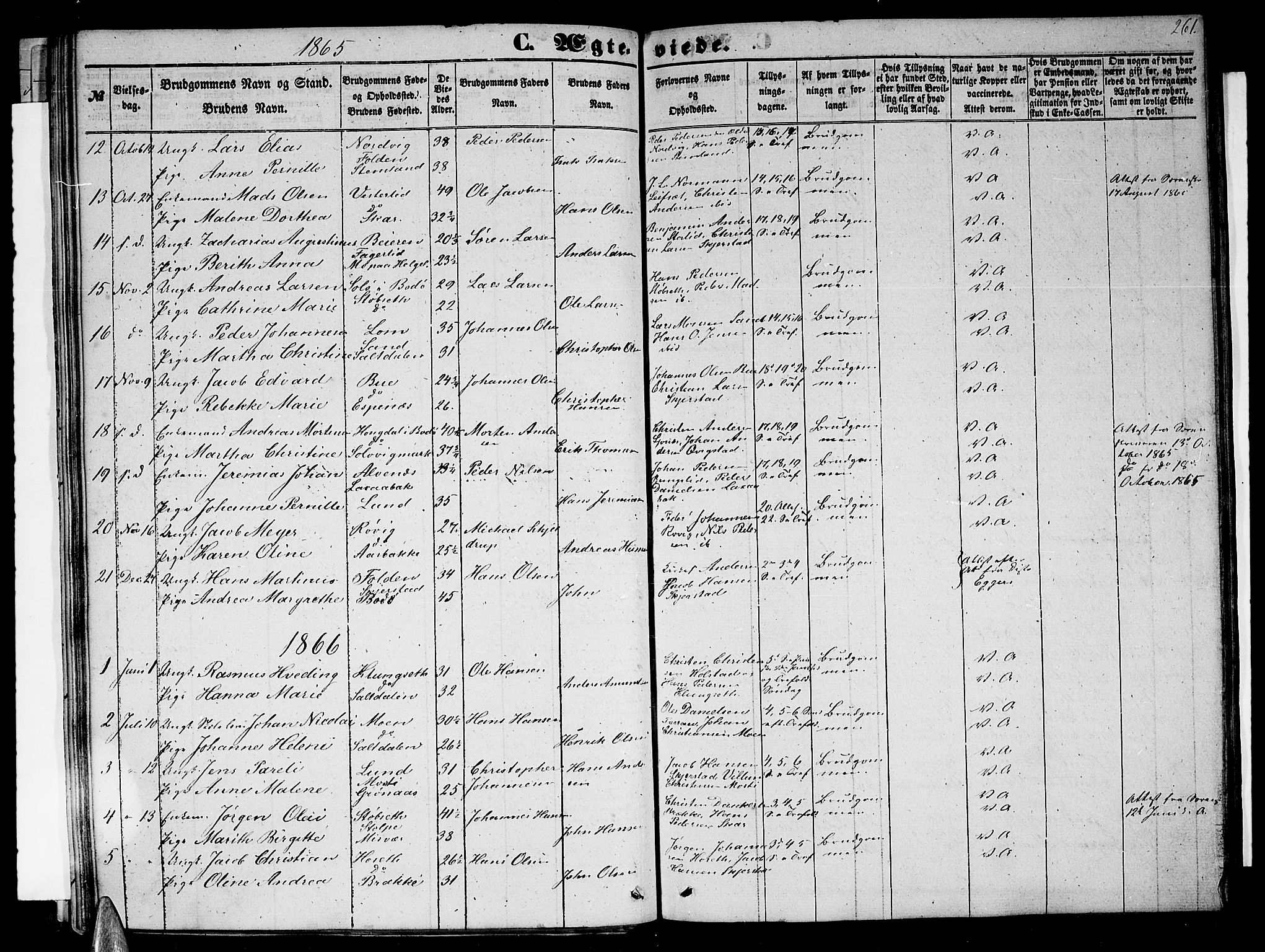 Ministerialprotokoller, klokkerbøker og fødselsregistre - Nordland, SAT/A-1459/852/L0753: Klokkerbok nr. 852C04, 1856-1877, s. 261